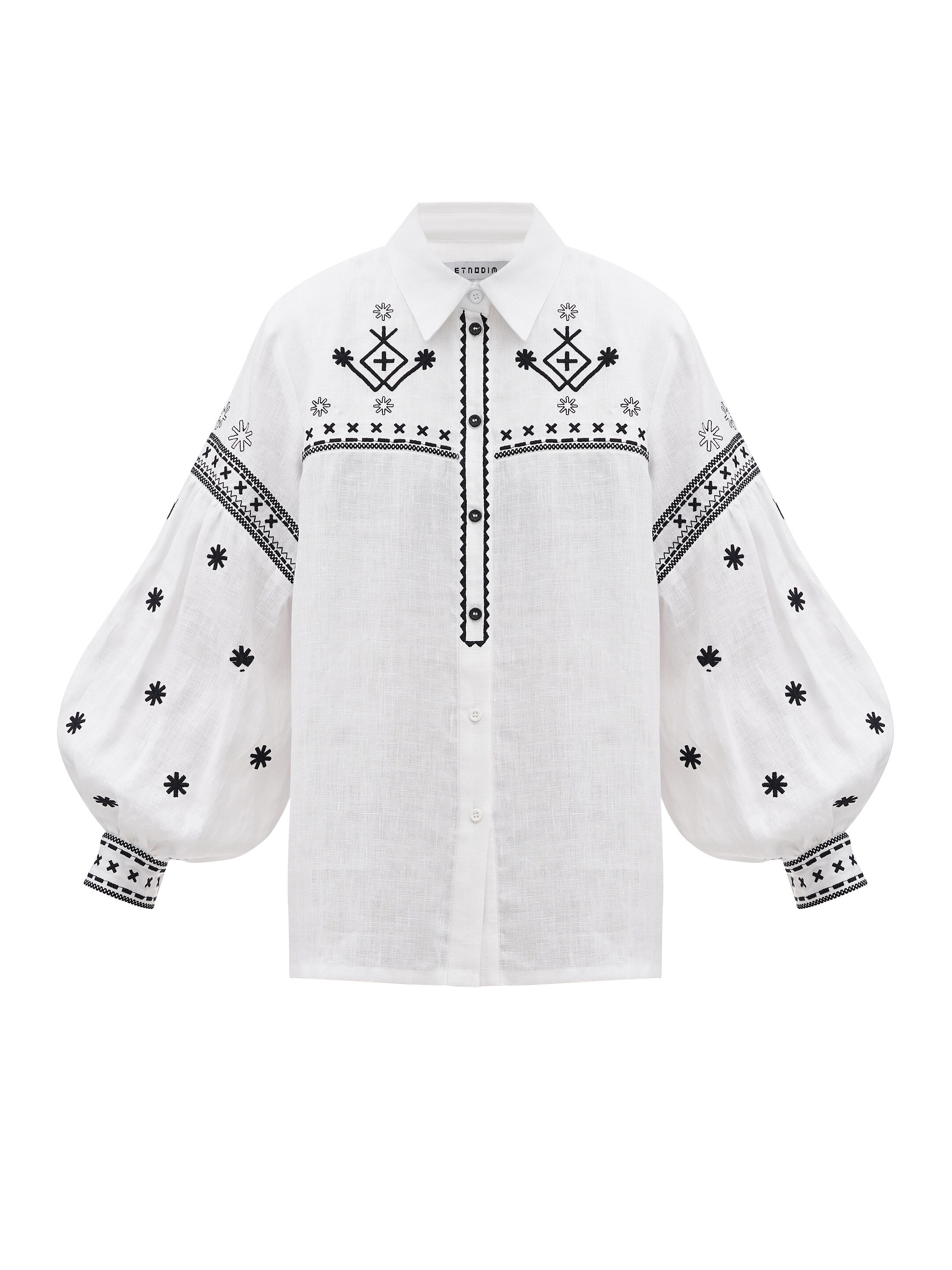 White linen shirt with embroidery Tsvit fitting