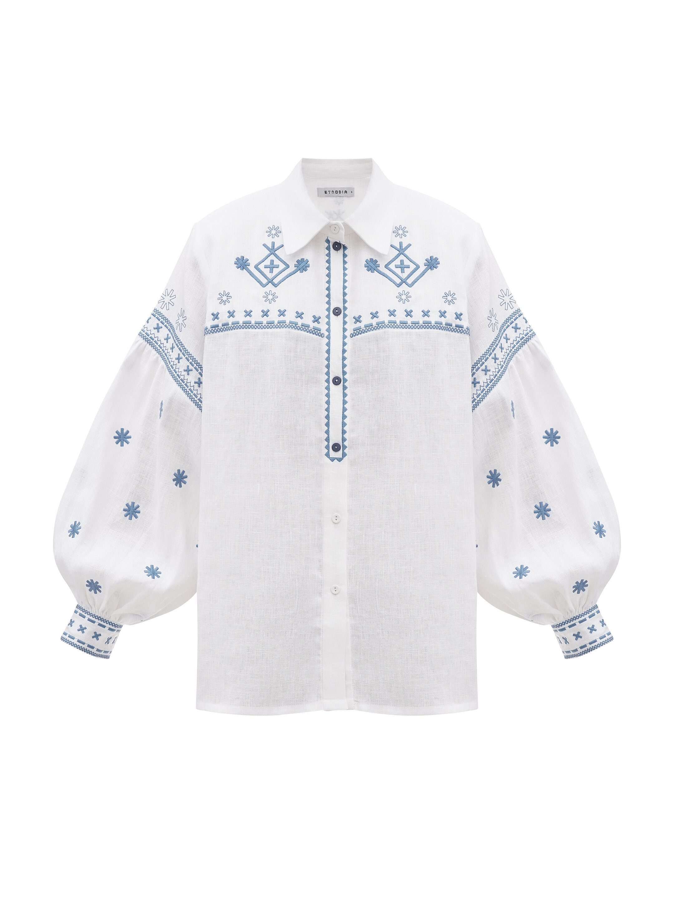 White linen shirt with embroidery Tsvit Syniy sizes
