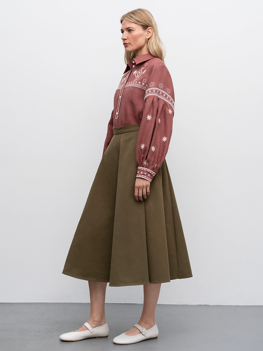 Terracotta linen shirt with embroidery Tsvit Tera [0]