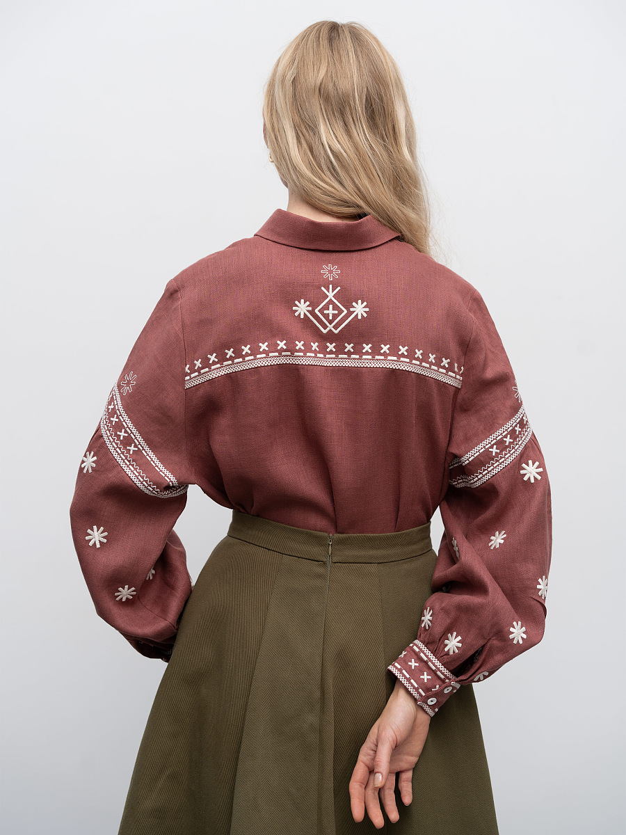 Terracotta linen shirt with embroidery Tsvit Tera [0]