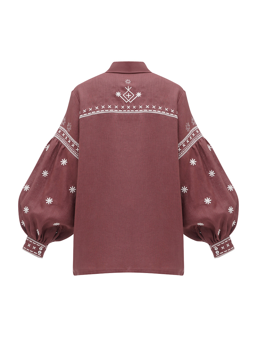 Terracotta linen shirt with embroidery Tsvit Tera [0]
