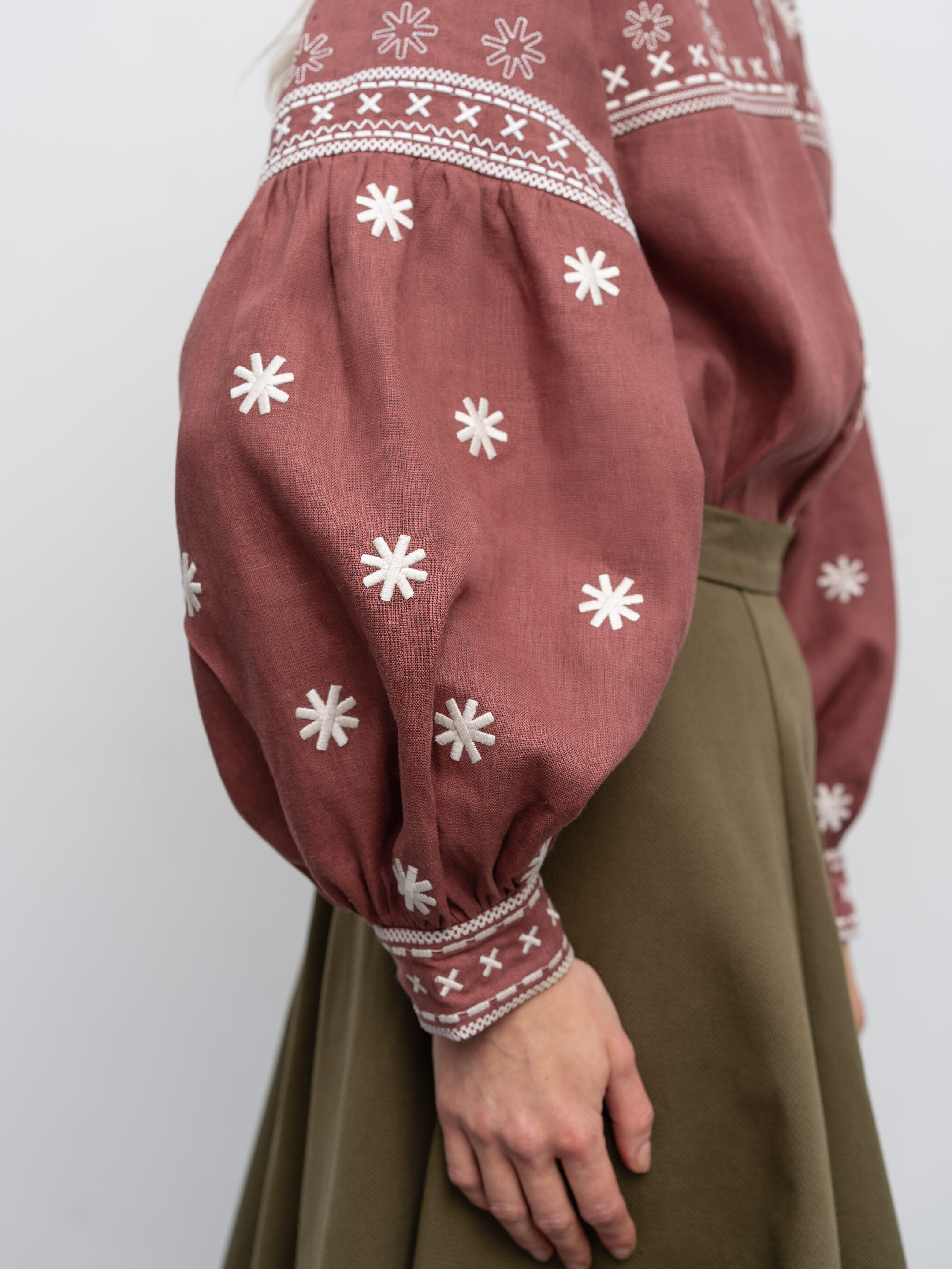 Terracotta linen shirt with embroidery Tsvit Tera ціна