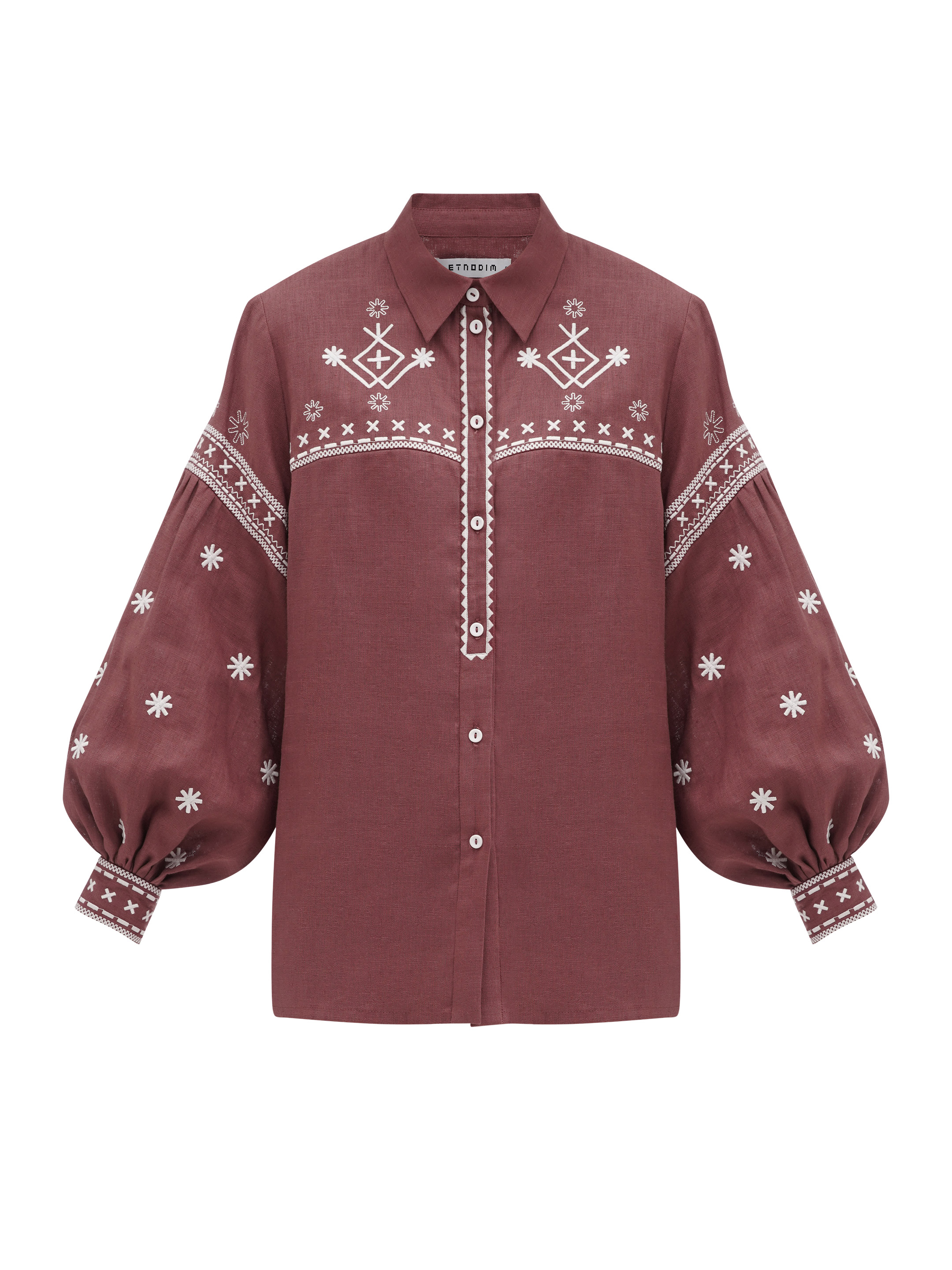 Terracotta linen shirt with embroidery Bloom Terra buy in Kyiv Embroidered Blouse（Terra-cotta）