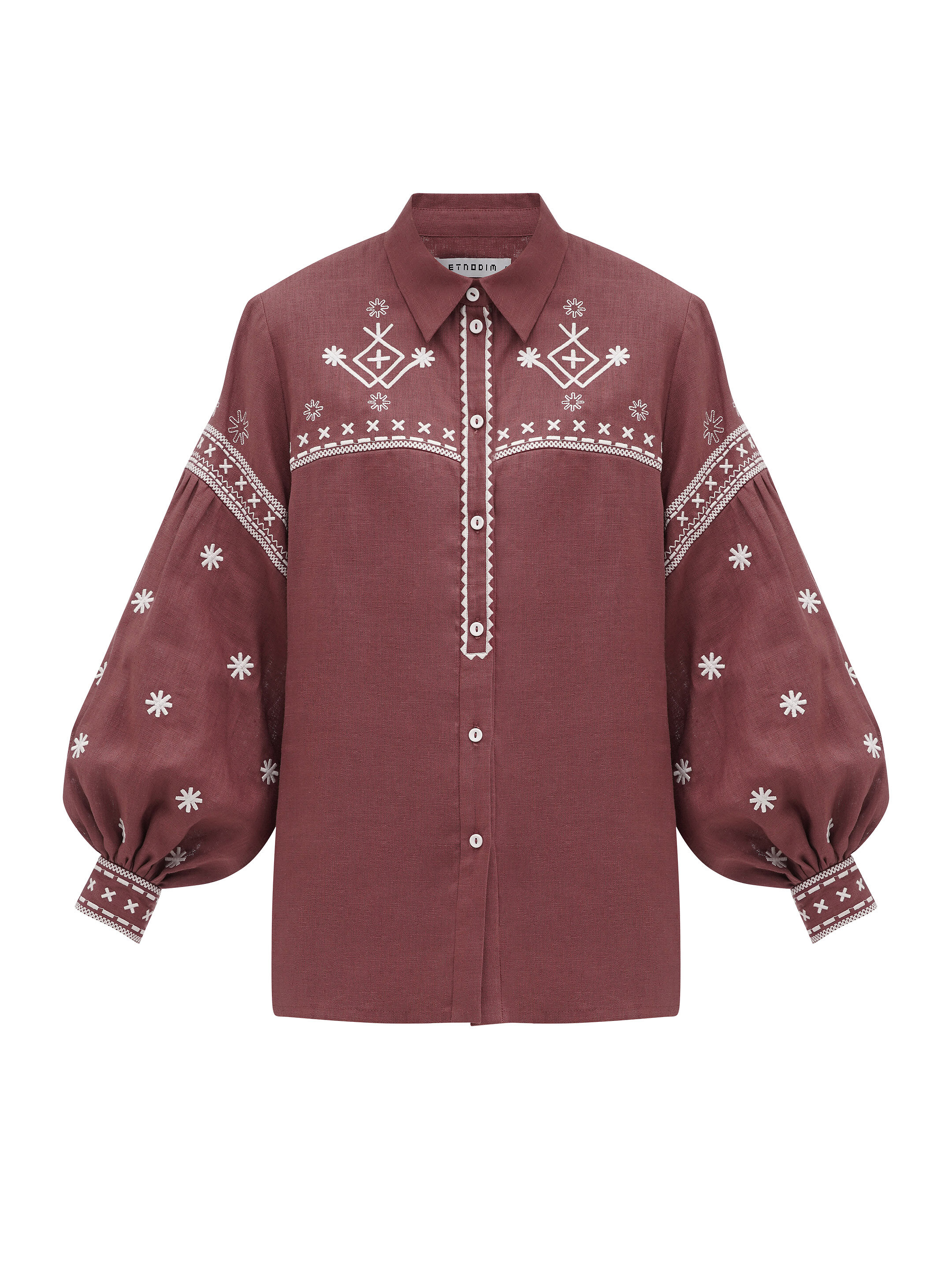 Terracotta linen shirt with embroidery Tsvit Tera fitting