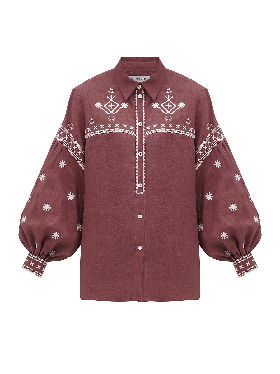 Terracotta linen shirt with embroidery Tsvit Tera [0]
