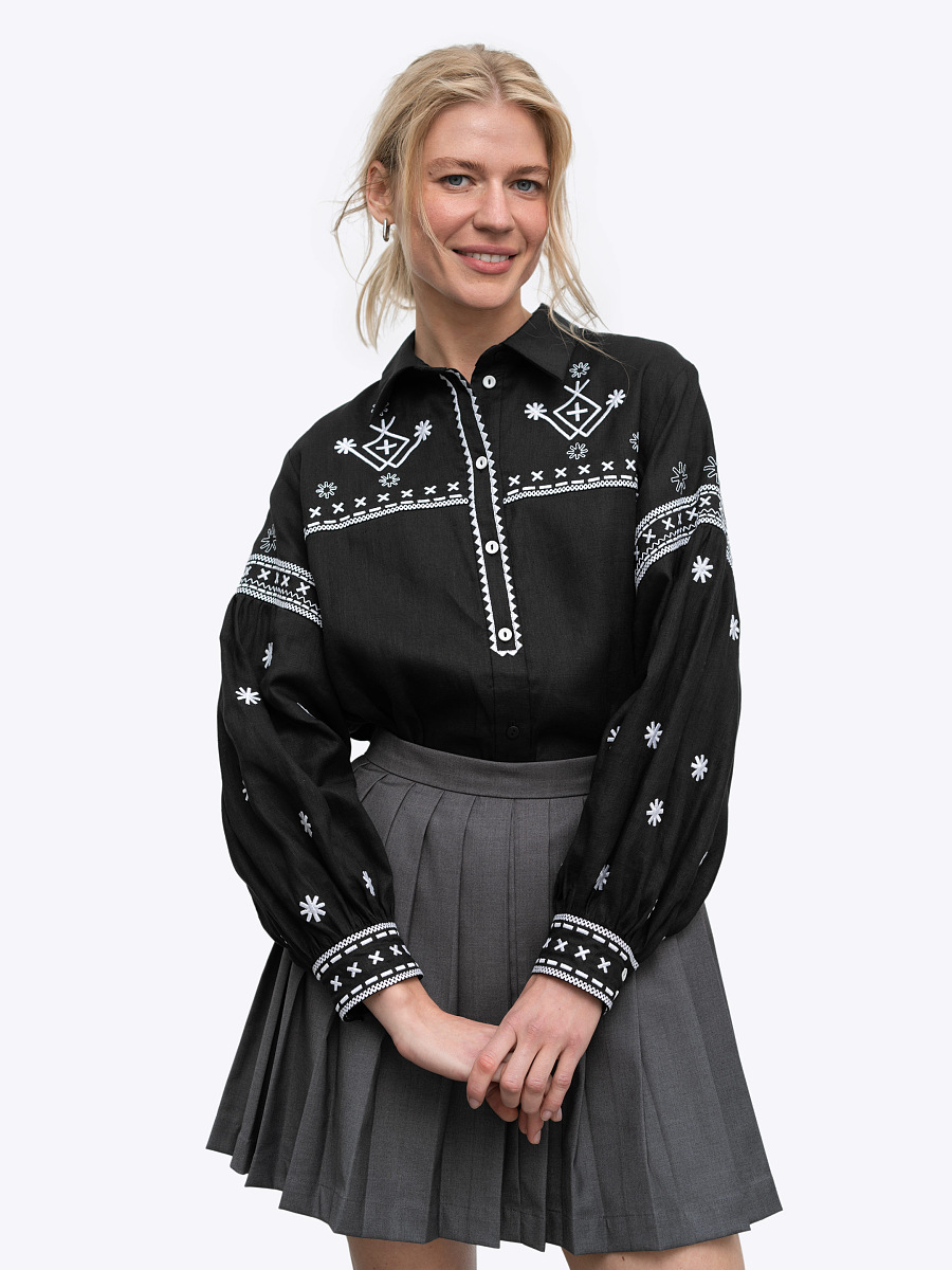Black linen shirt with embroidery Tsvit Chornyi [0]