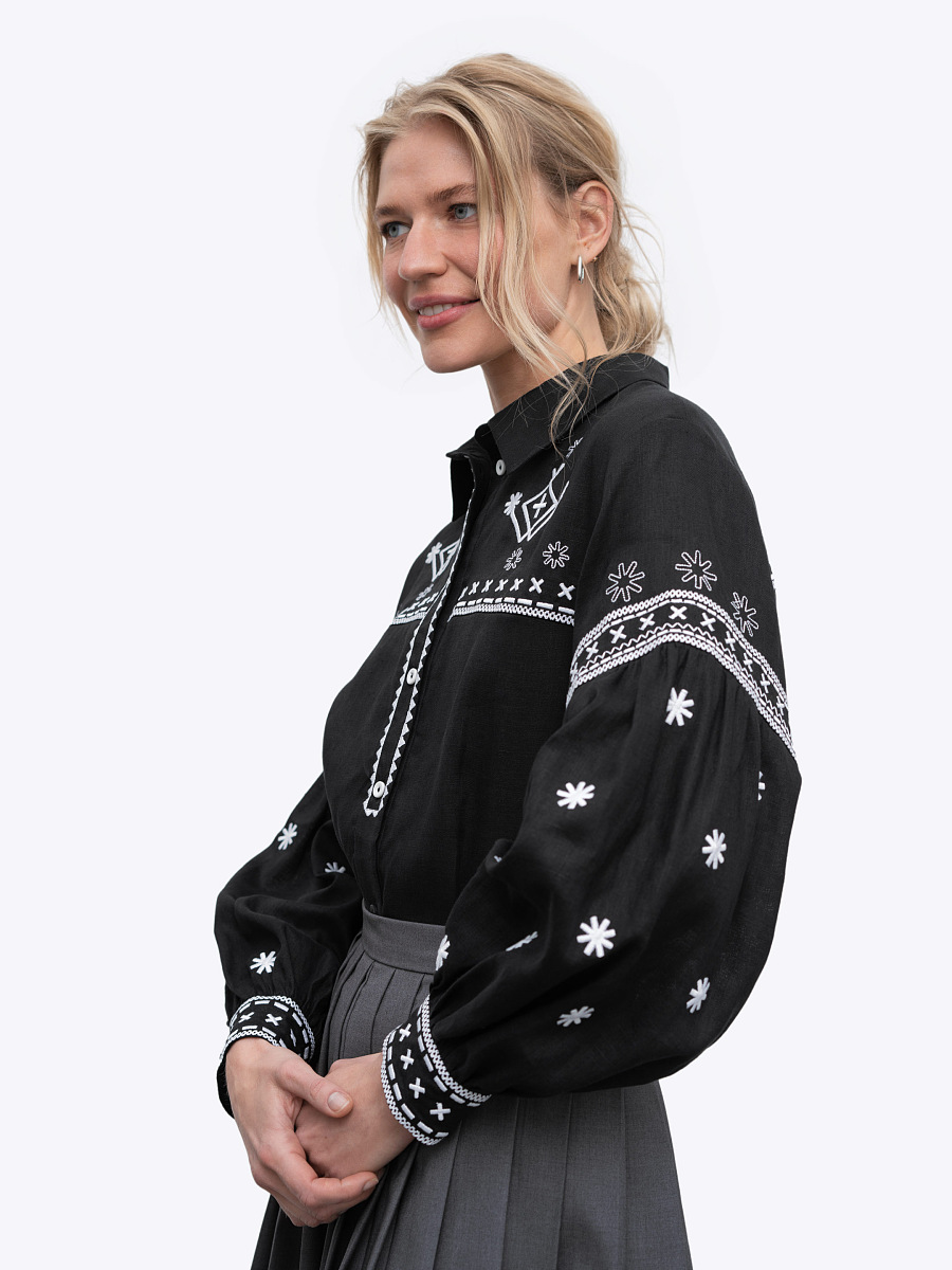 Black linen shirt with embroidery Tsvit Chornyi [0]