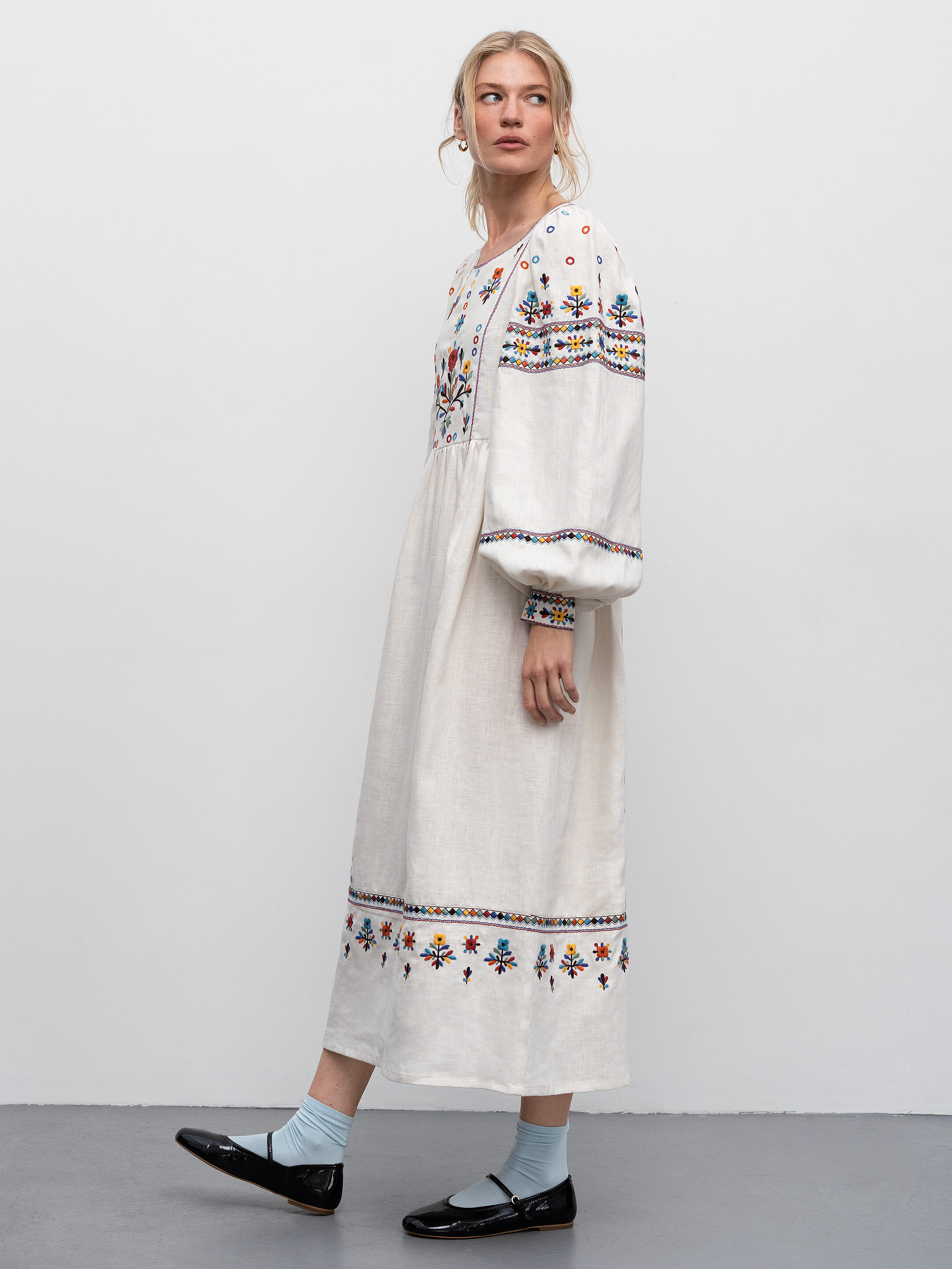 Long embroidered linen dress with yavorivsky ornament Yaryna choose