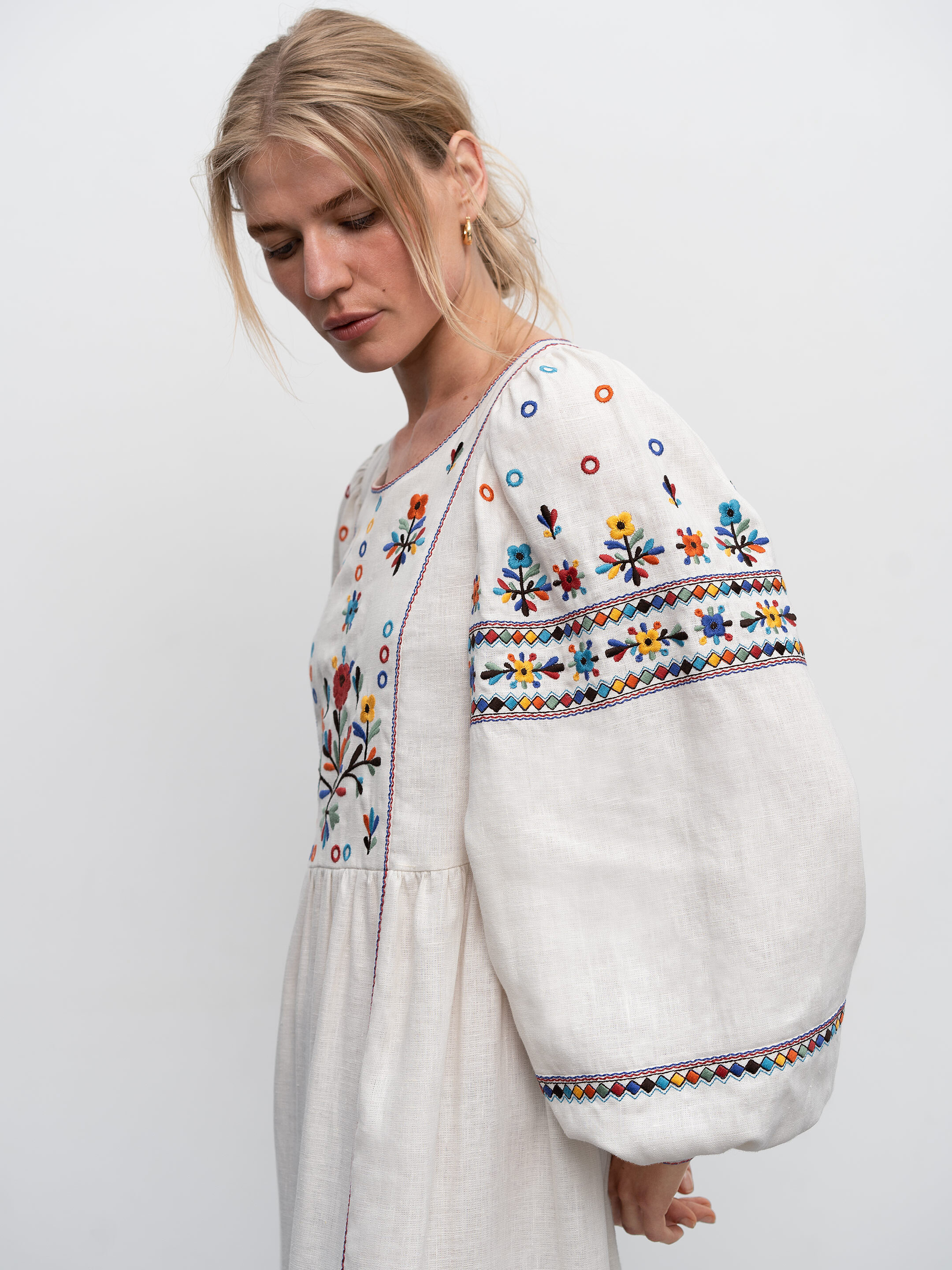 Long embroidered linen dress with yavorivsky ornament Yaryna cheap