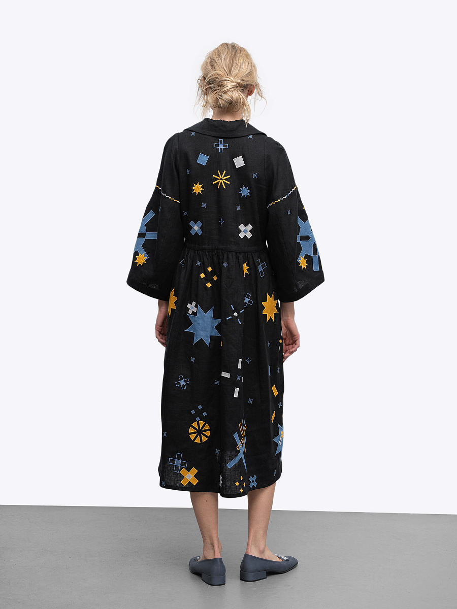 Linen dress with embroidery and applique Zori [0]
