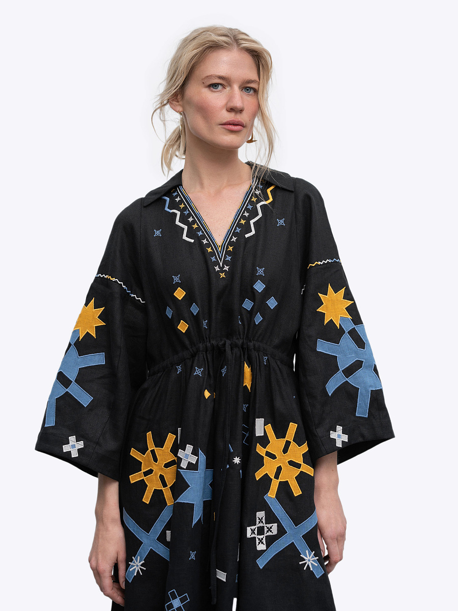 Linen dress with embroidery and applique Zori [0]