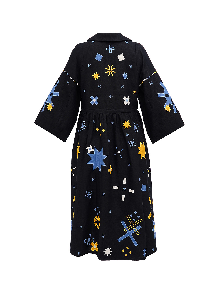 Linen dress with embroidery and applique Zori [0]