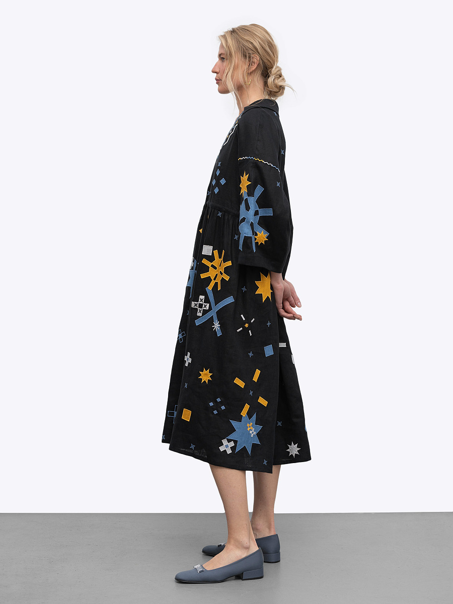 Linen dress with embroidery and applique Zori [0]