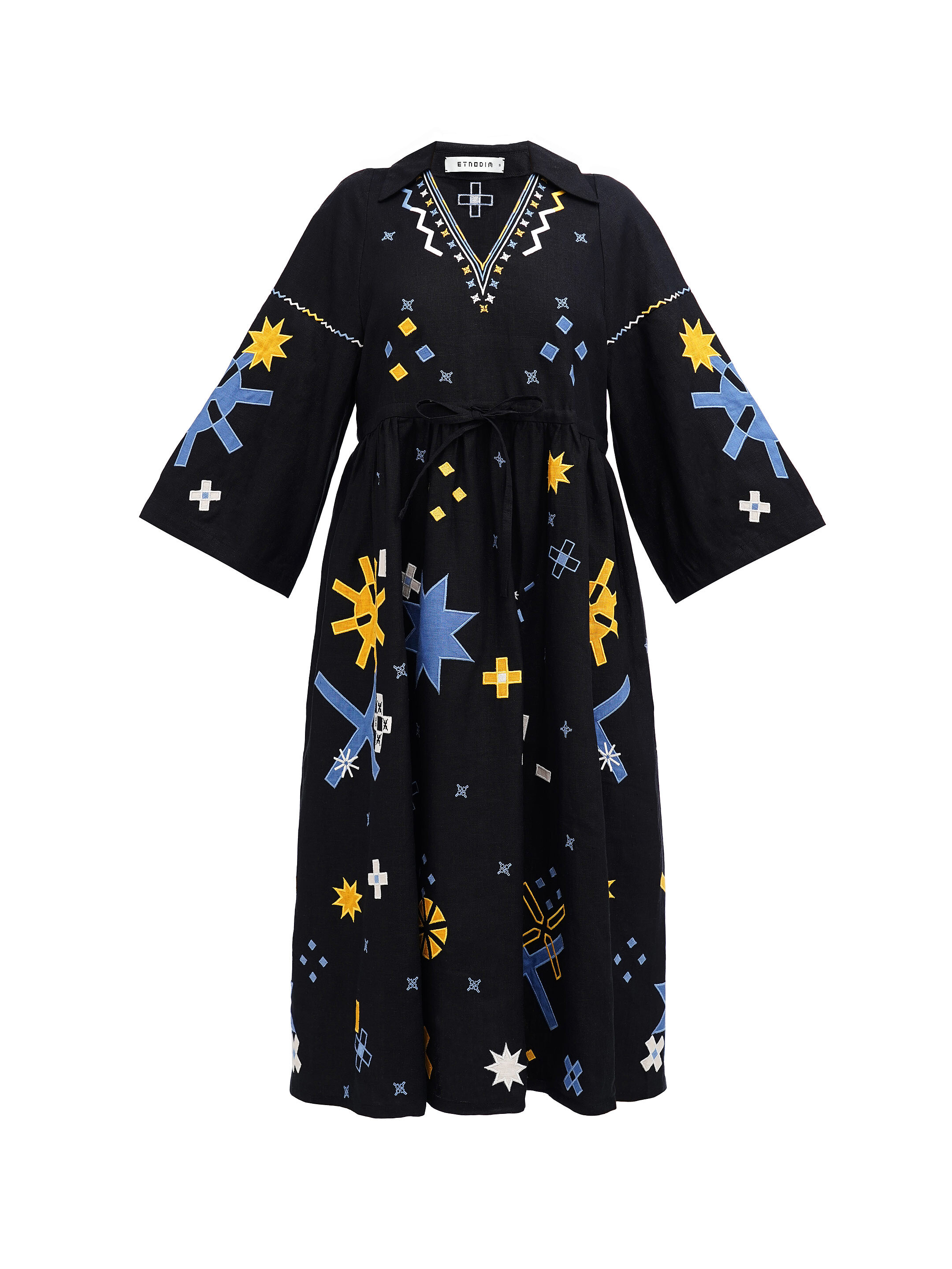 Linen dress with embroidery and applique Zori sizes