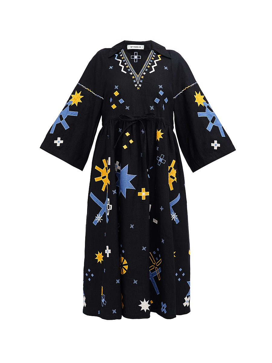 Linen dress with embroidery and applique Zori [0]