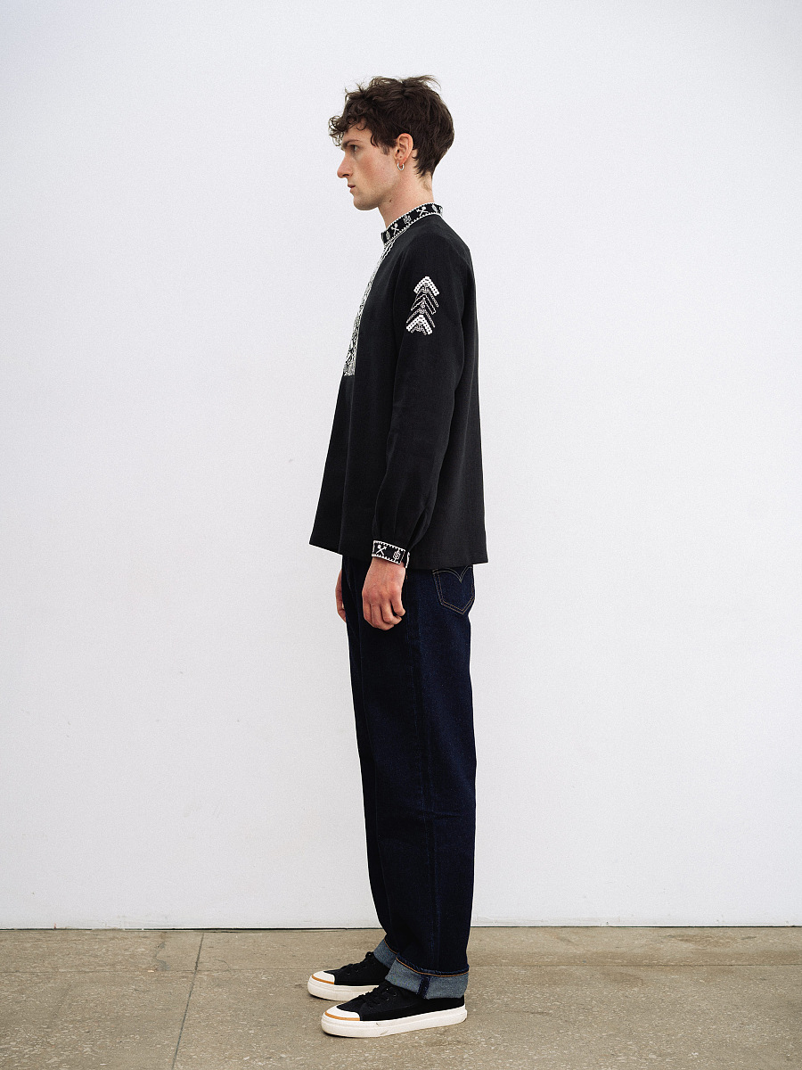 Black linen embroidered shirt Vidsich [0]