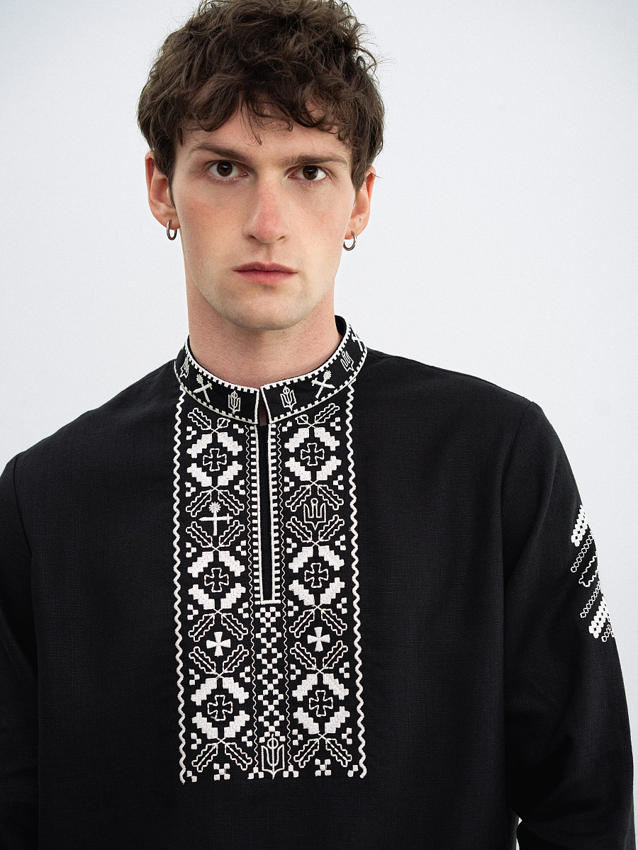 Black linen embroidered shirt Vidsich [0]