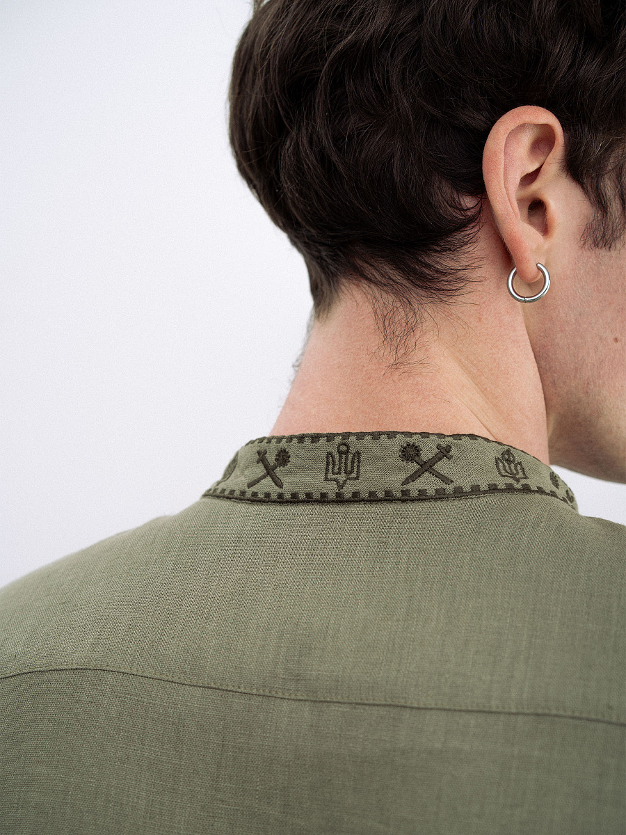 Khaki linen embroidered shirt for men Vidsich Khaki [0]
