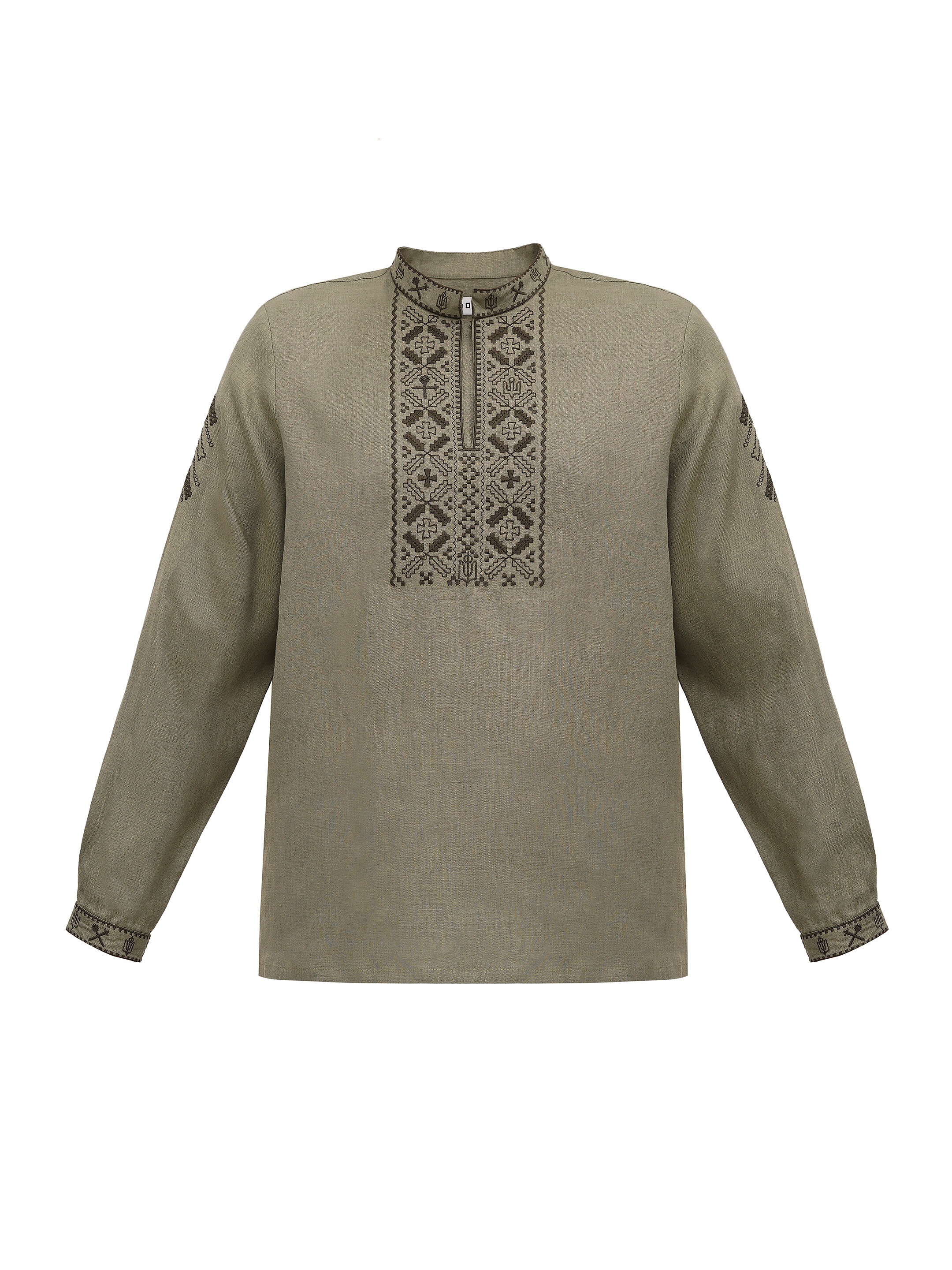 Khaki linen embroidered shirt for men Vidsich Khaki fitting