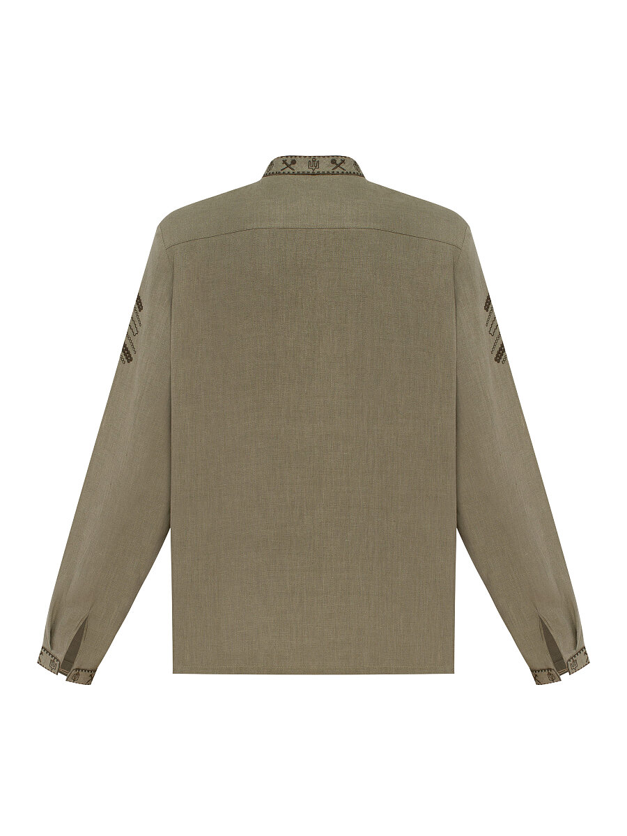 Khaki linen embroidered shirt for men Vidsich Khaki [0]