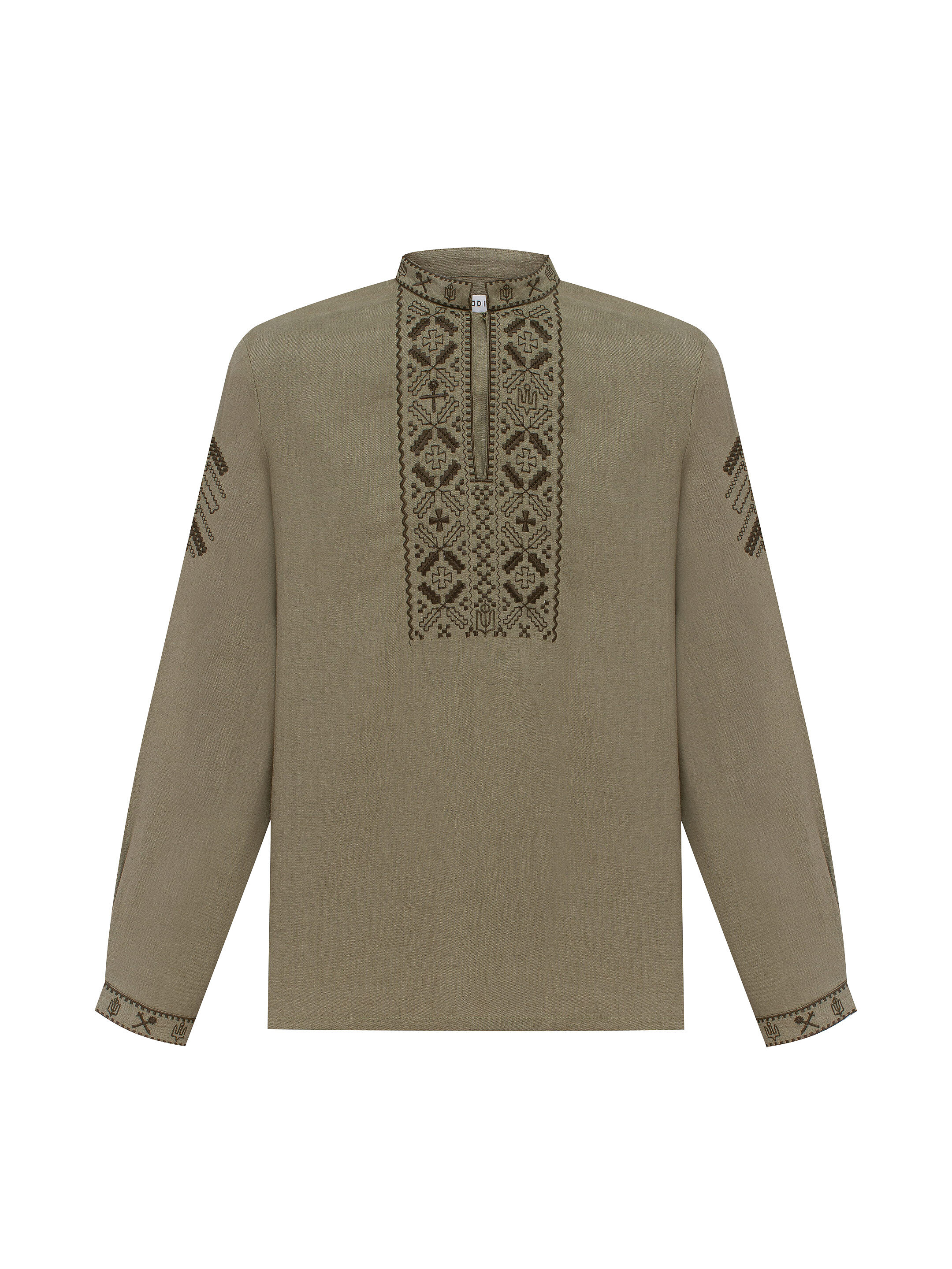 Khaki linen embroidered shirt for men Vidsich Khaki fitting