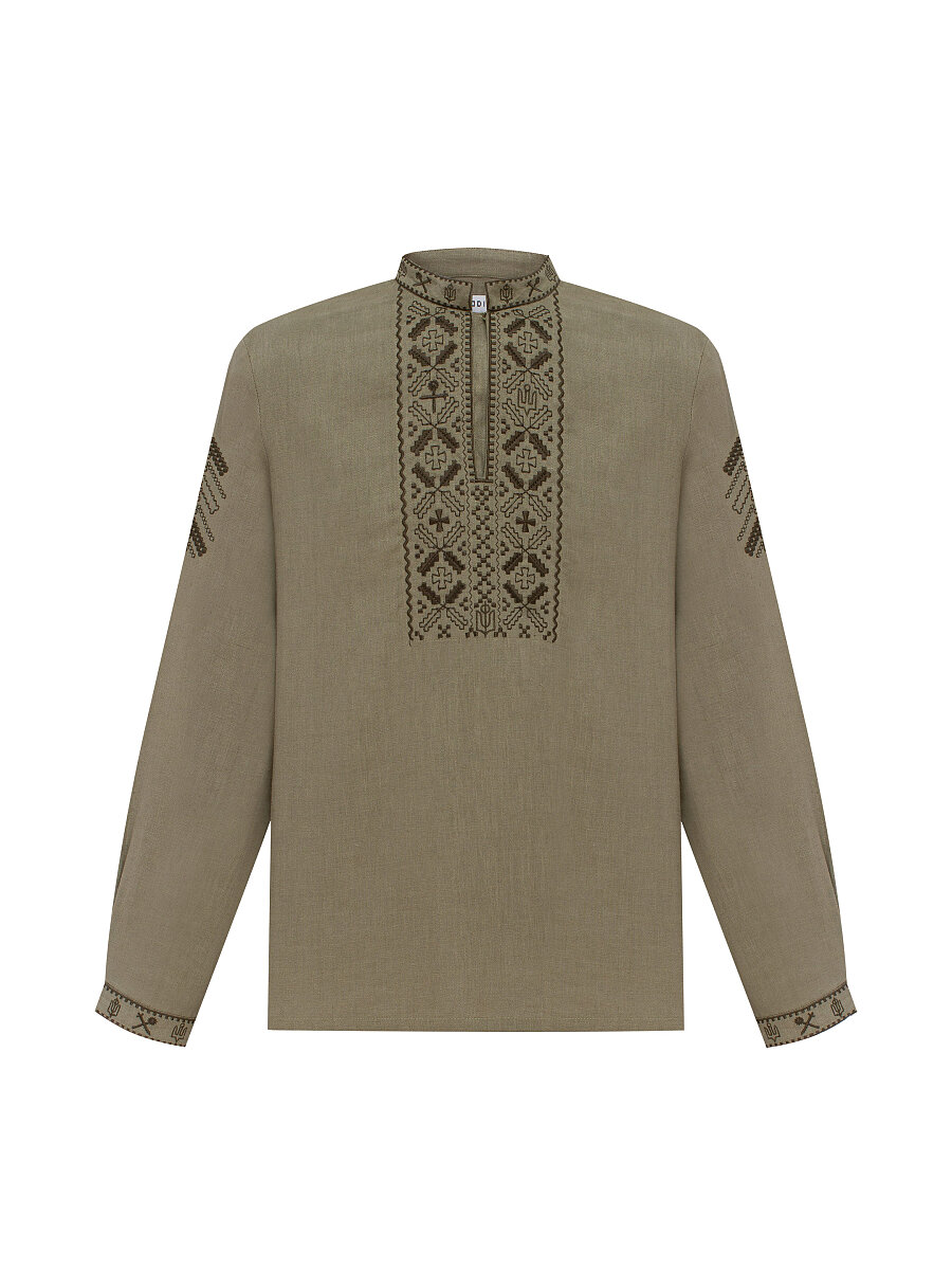 Khaki linen embroidered shirt for men Vidsich Khaki [0]