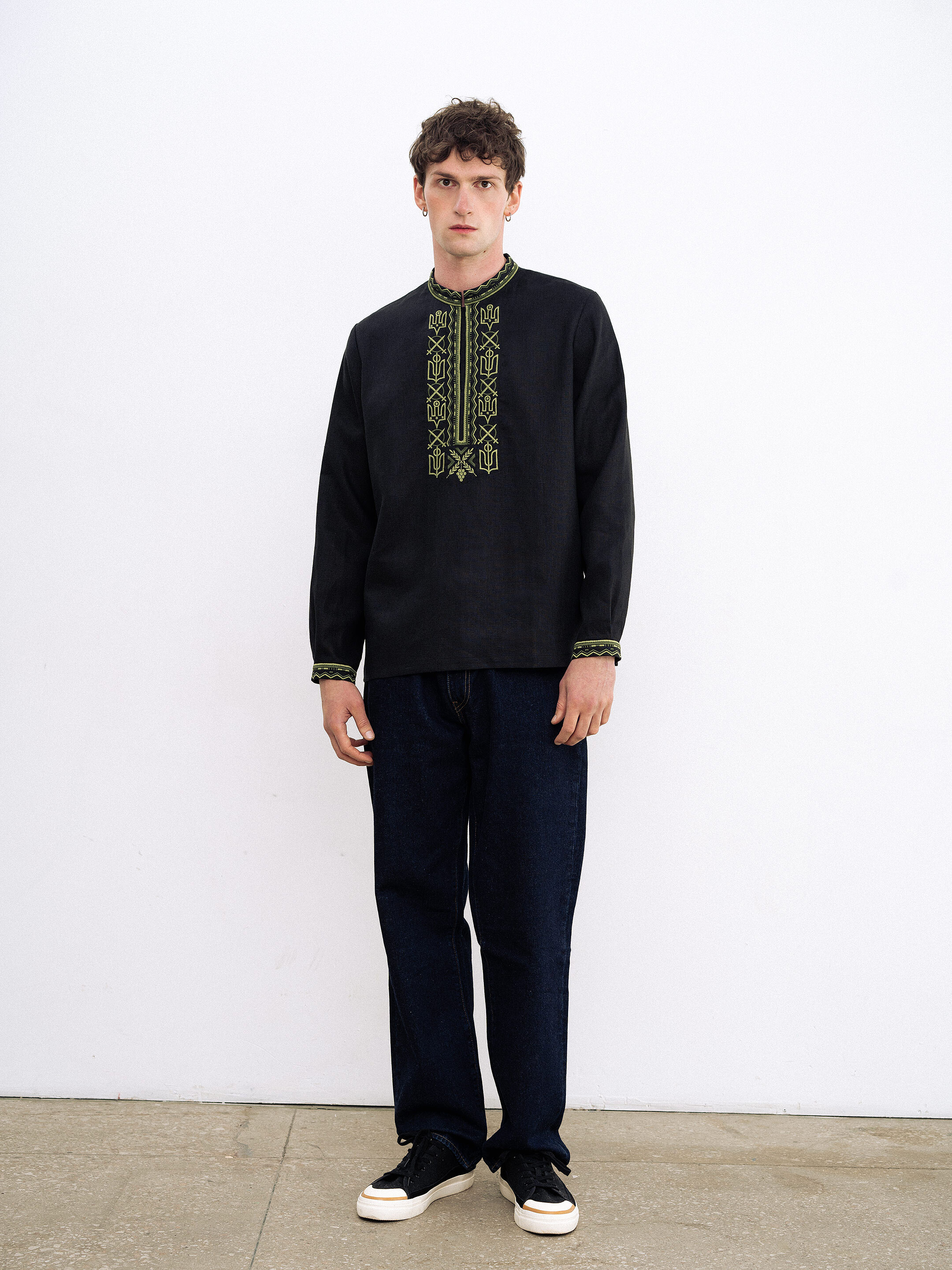 Men's embroidered shirt with symbols of Kyivan Rus 988 Black cheap