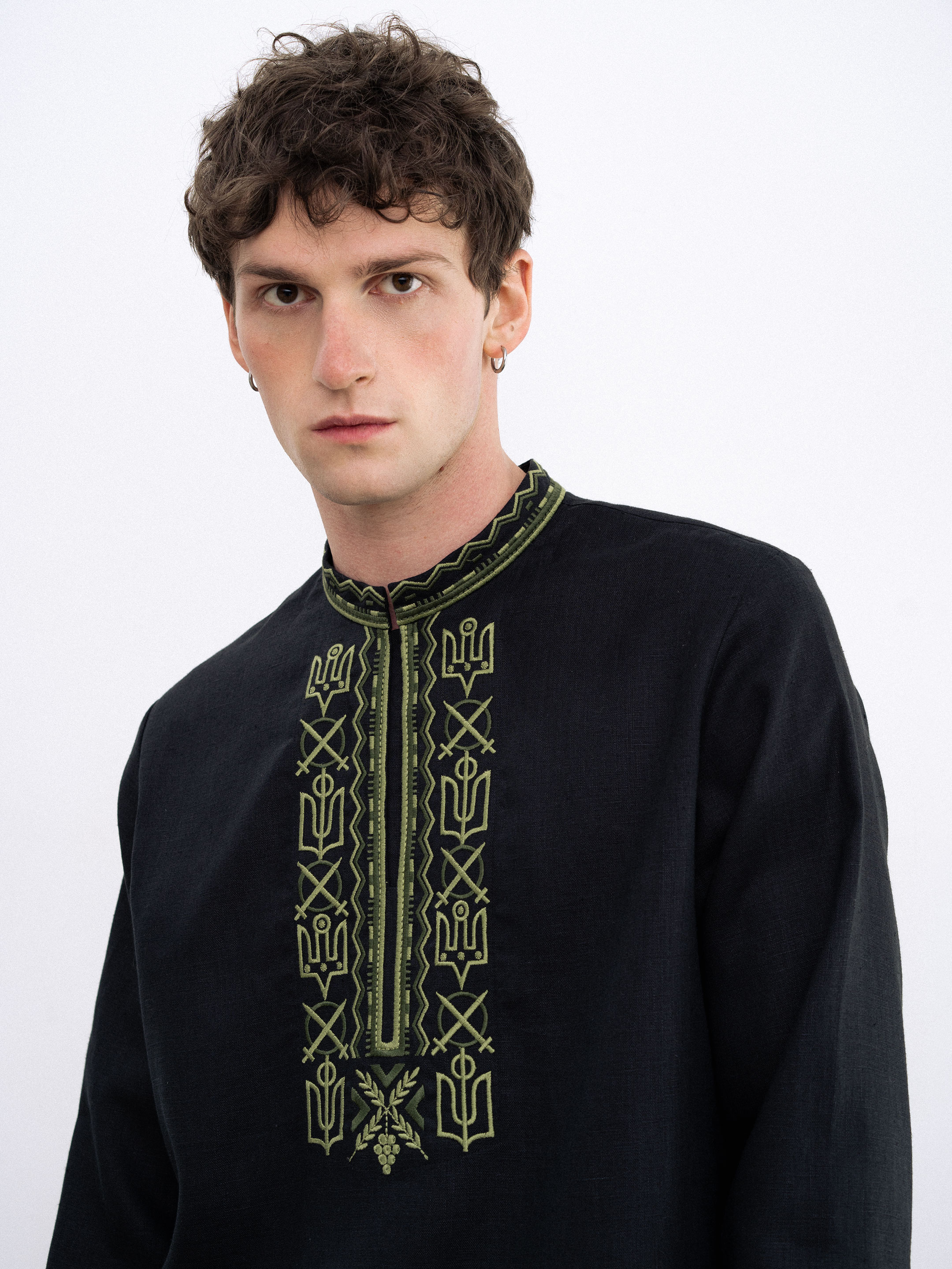 Men's embroidered shirt with symbols of Kyivan Rus 988 Black - photo 1