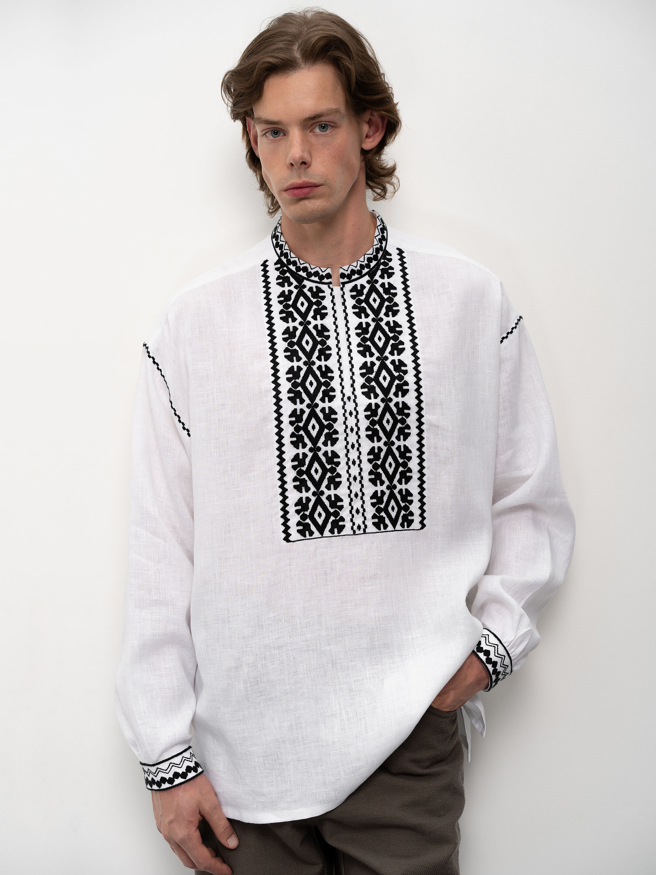 White men's embroidered shirt Kyivska Buy