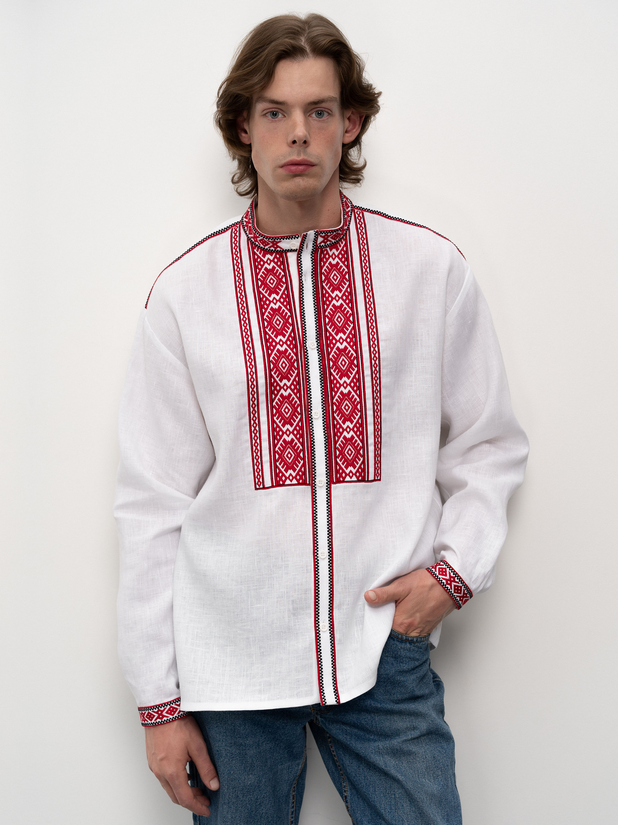 White men's embroidered shirt Zhytomyr Bila - photo 1