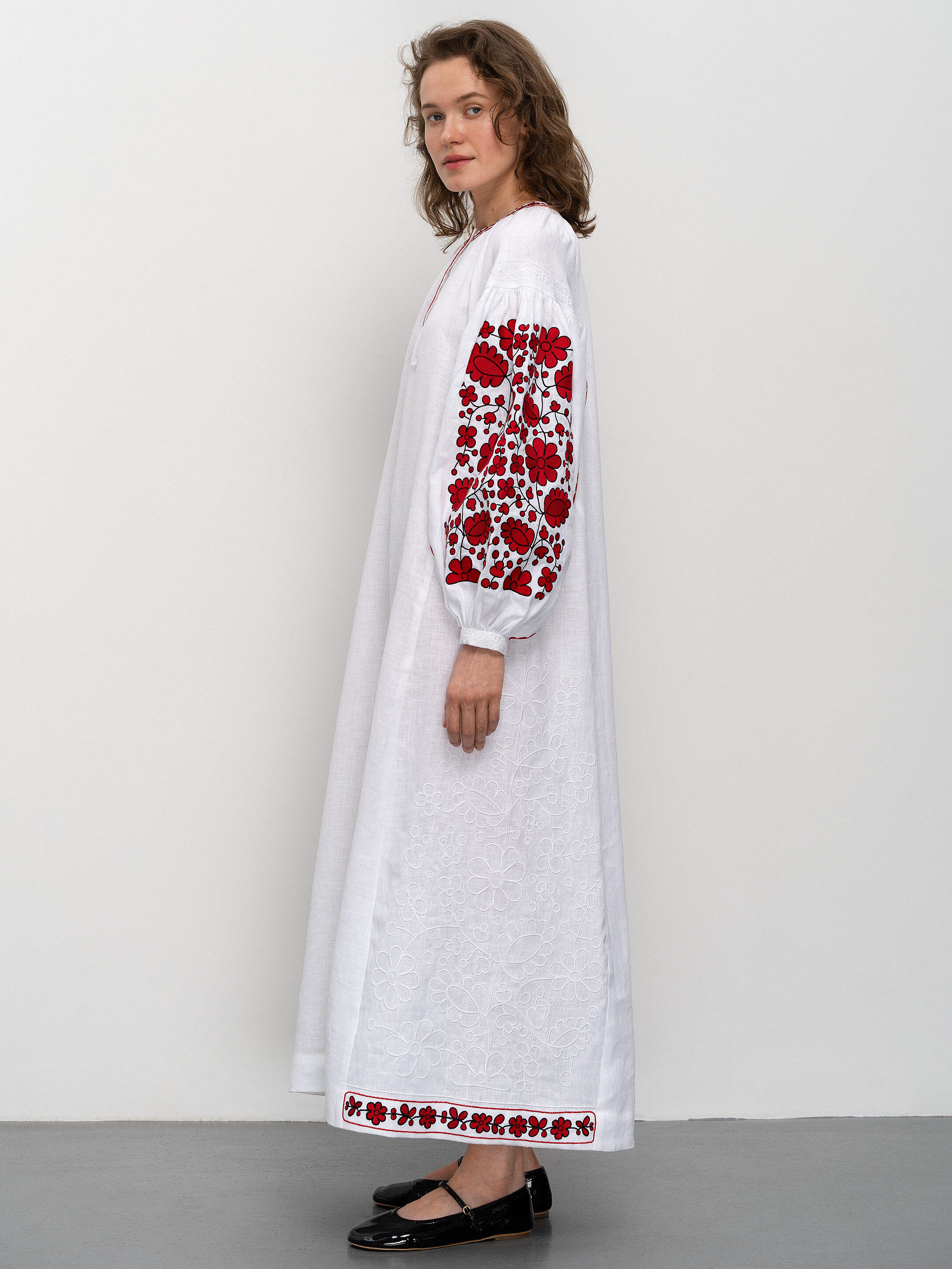 Long embroidered dress Myrhorodska fitting