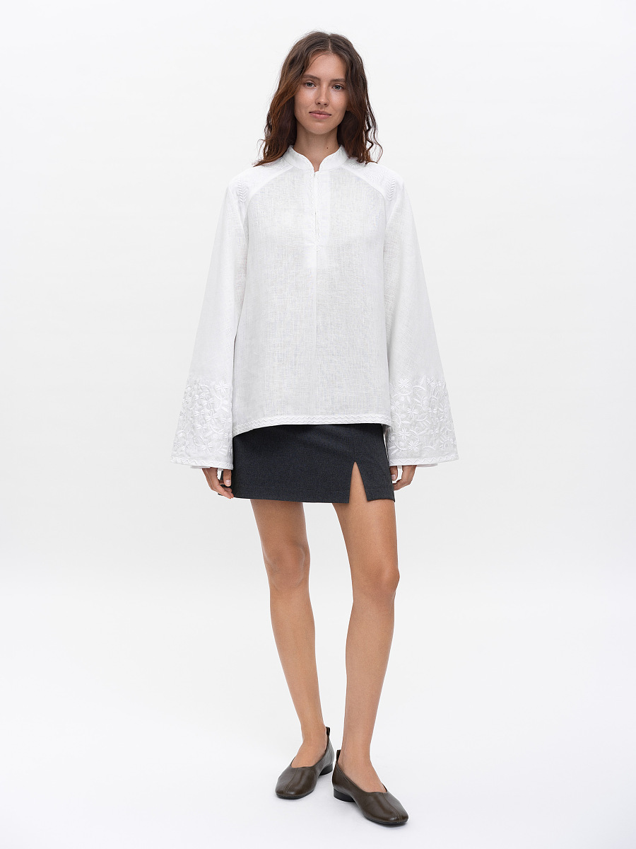 Linen blouse with wide sleeves and matching embroidery Teren Mono [0]