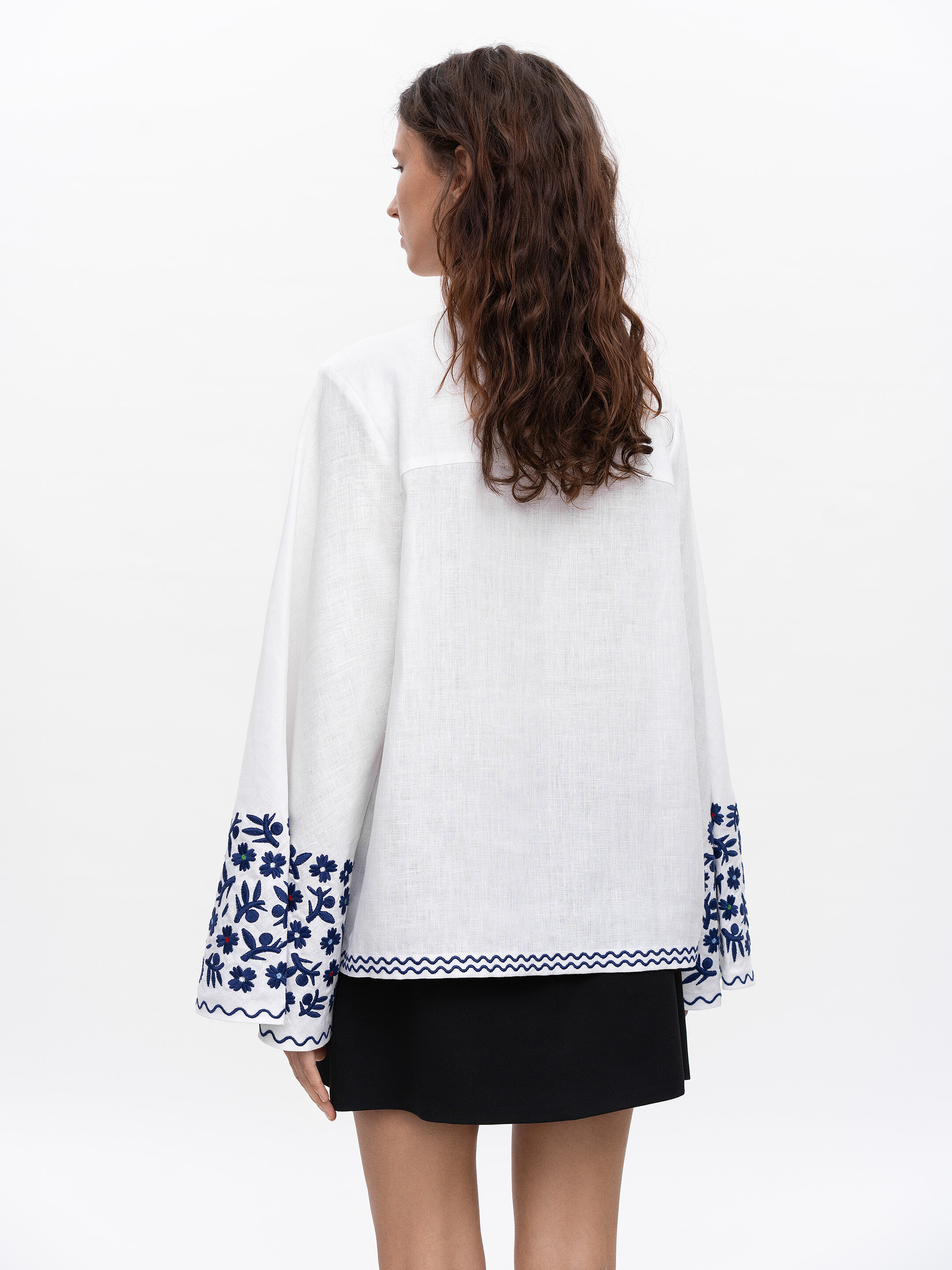 Linen blouse with wide sleeves and embroidery Teren Syniy in Ukraine