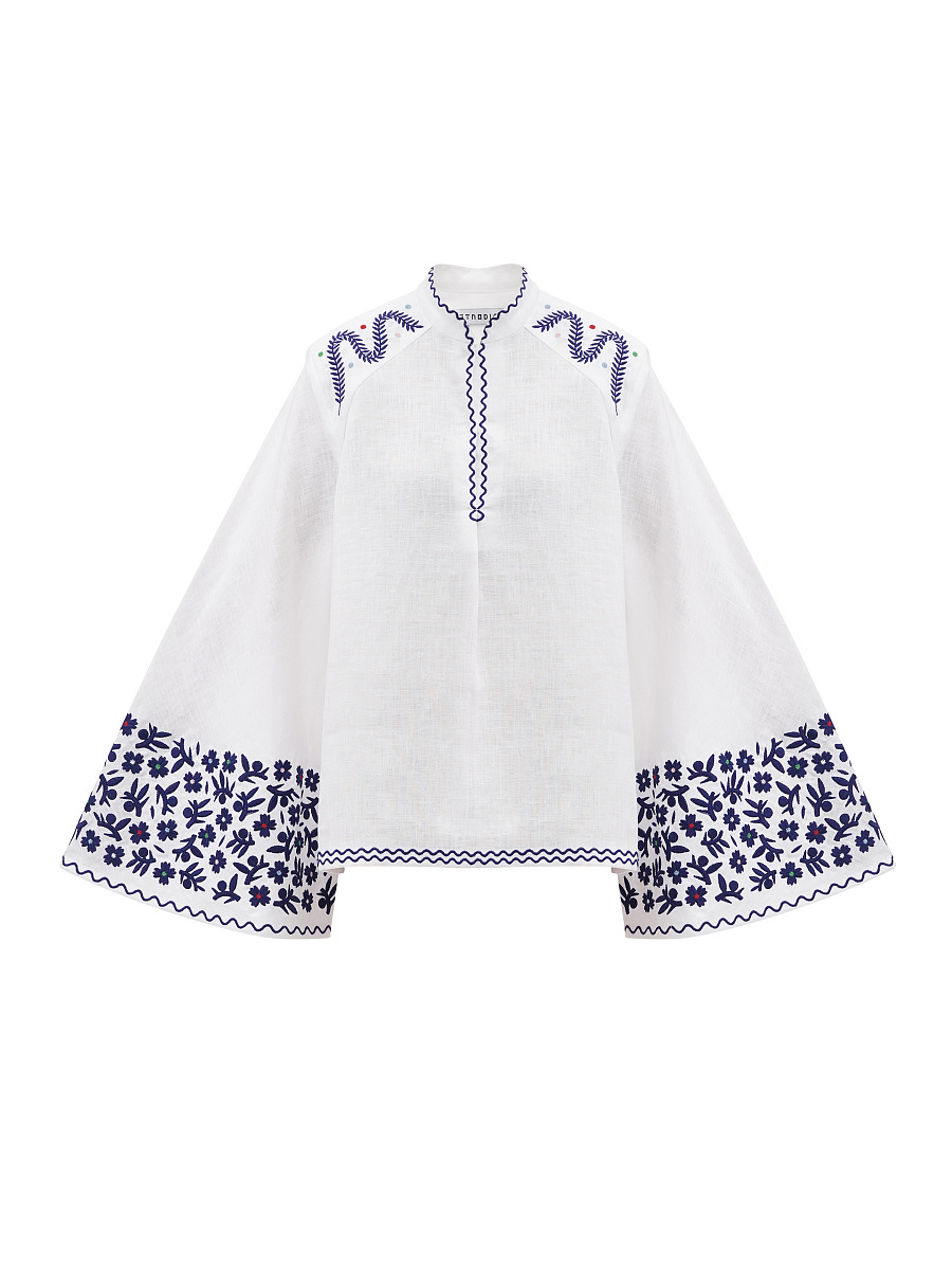 Linen blouse with wide sleeves and embroidery Teren Syniy [0]