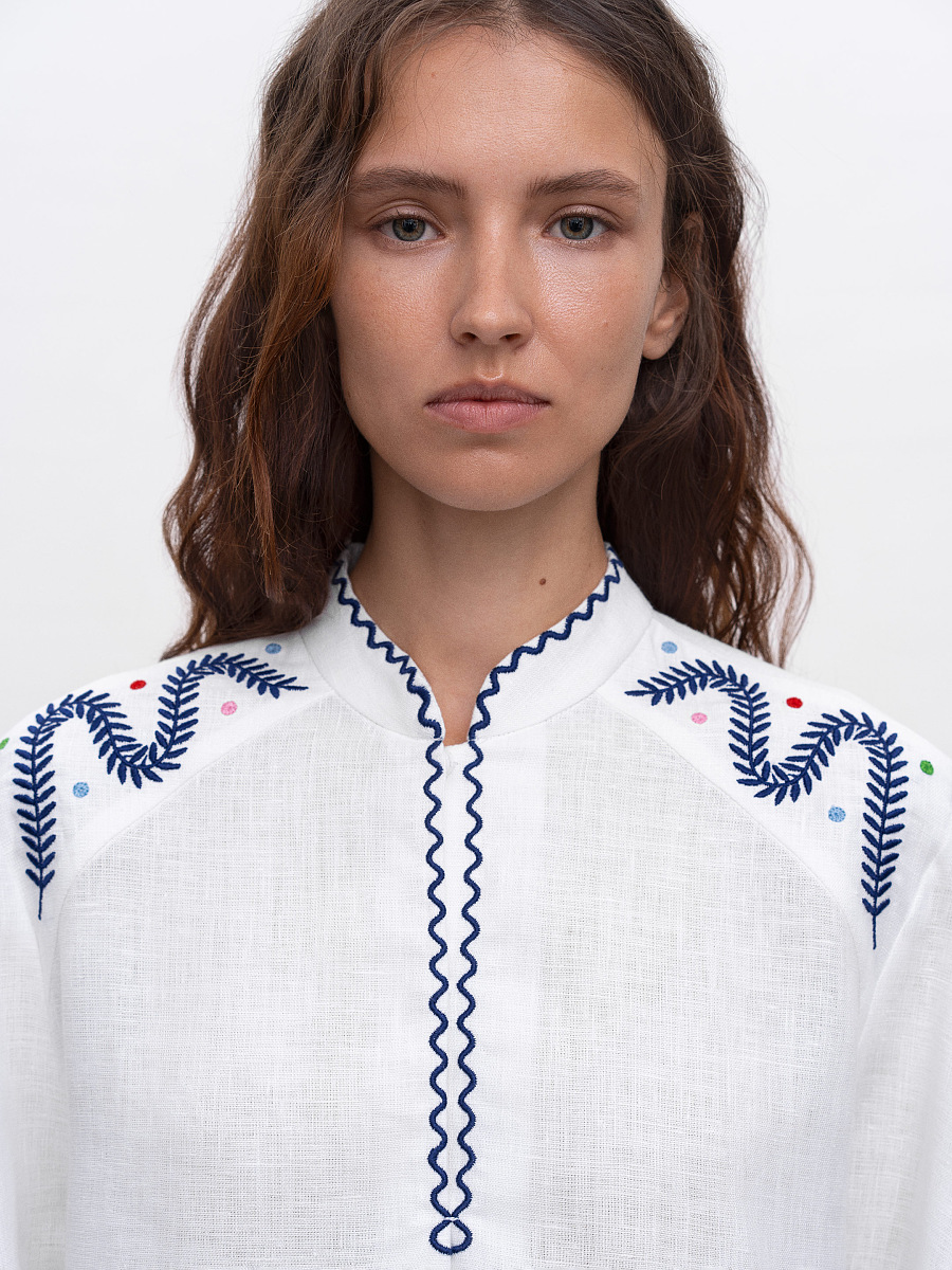 Linen blouse with wide sleeves and embroidery Teren Syniy [0]
