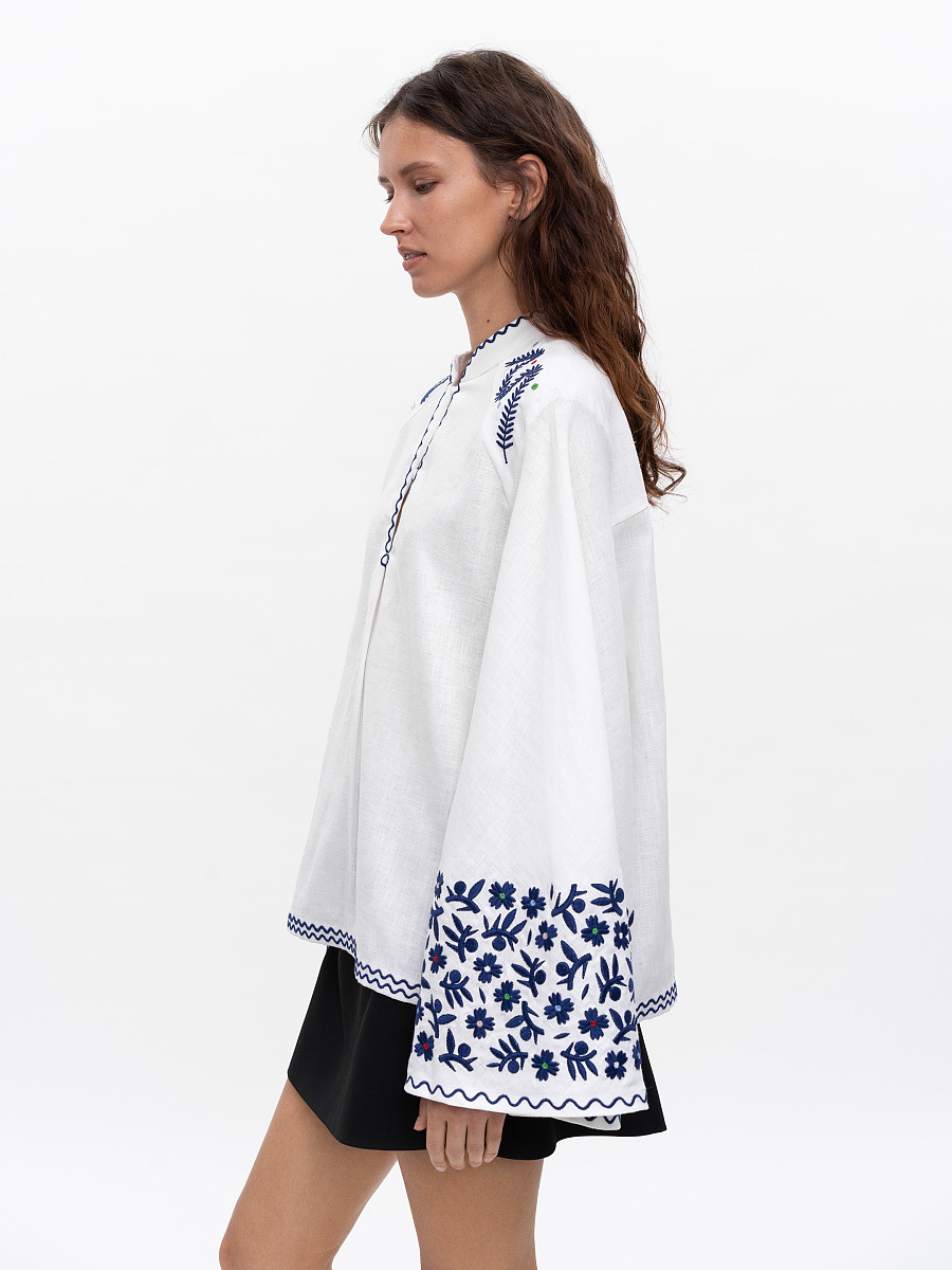 Linen blouse with wide sleeves and embroidery Teren Syniy [0]