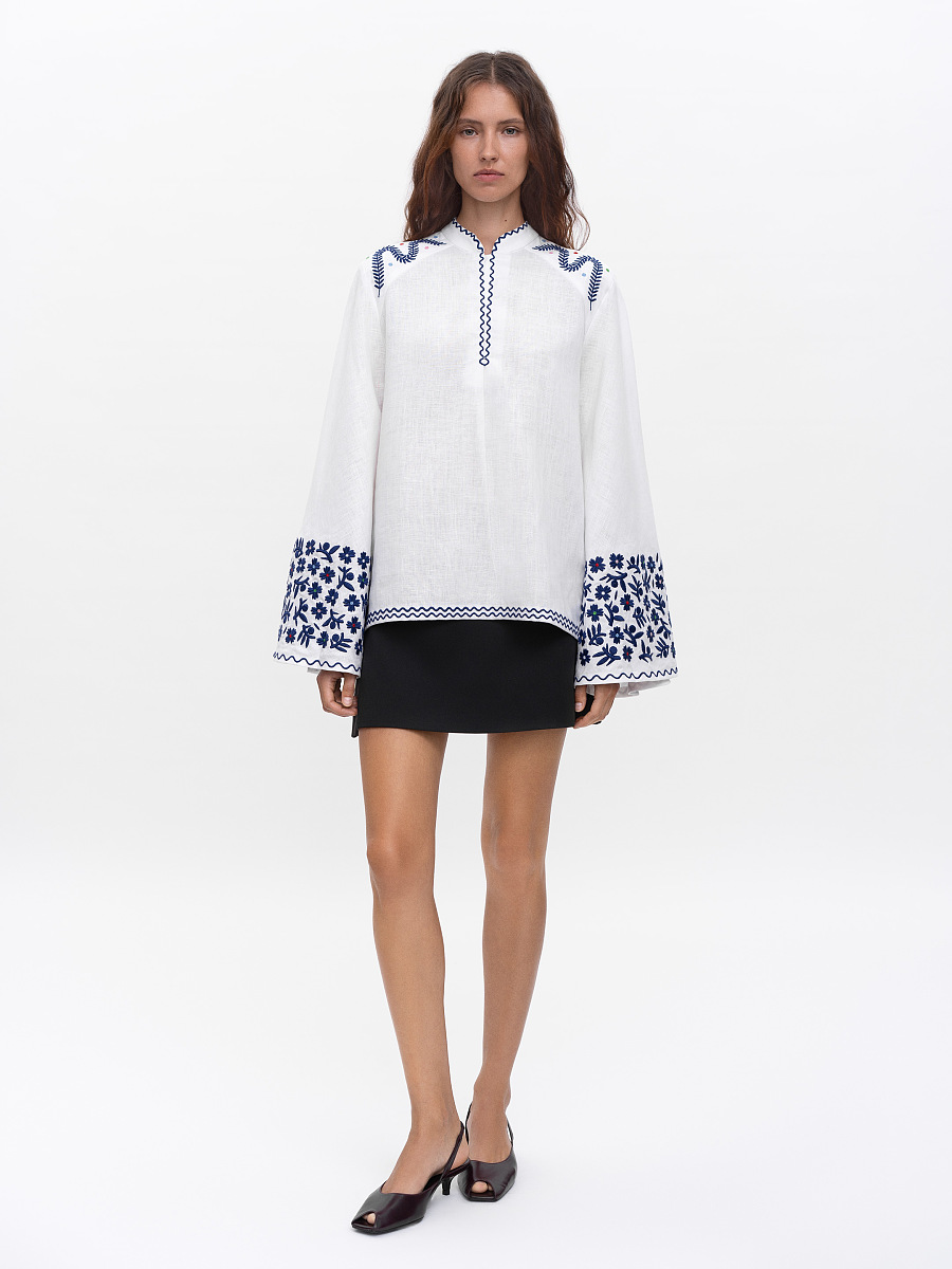 Linen blouse with wide sleeves and embroidery Teren Syniy [0]