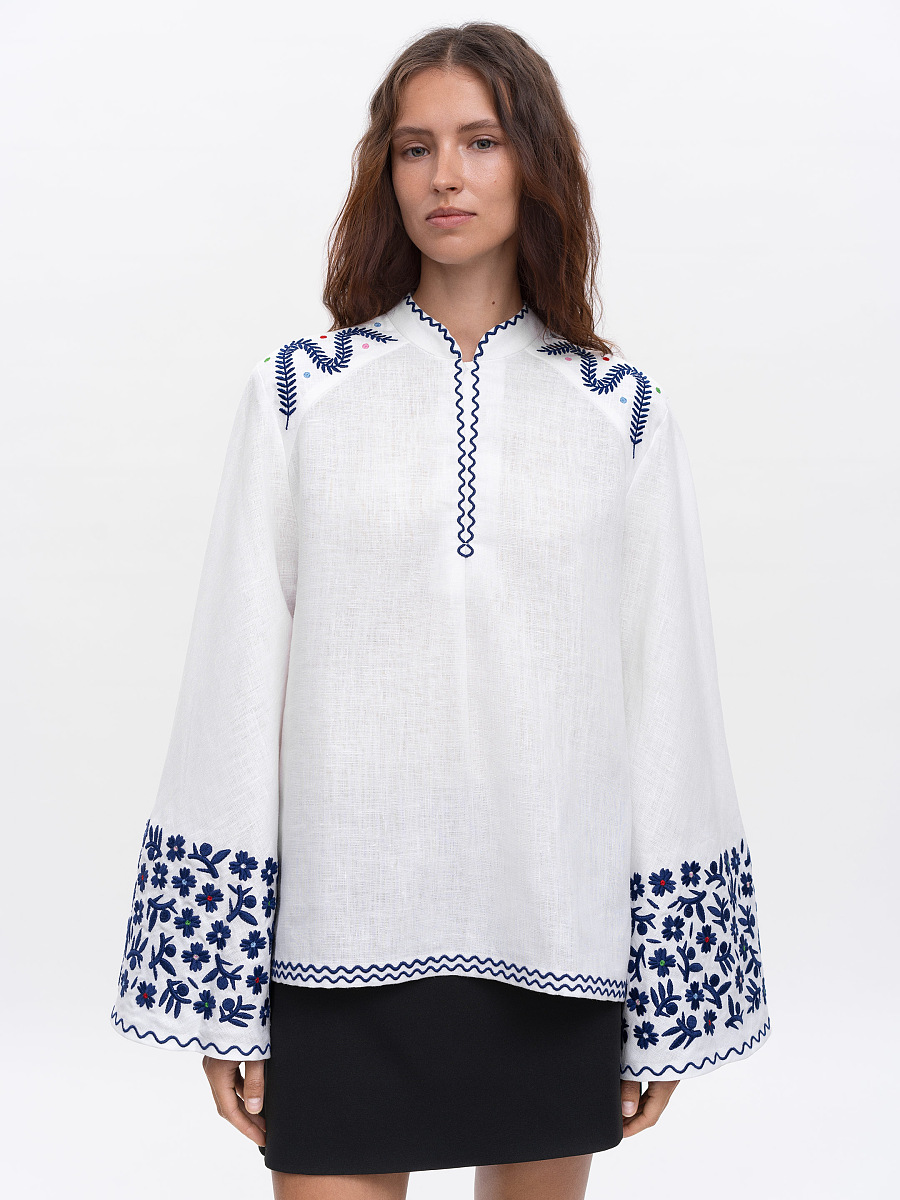 Linen blouse with wide sleeves and embroidery Teren Syniy [0]