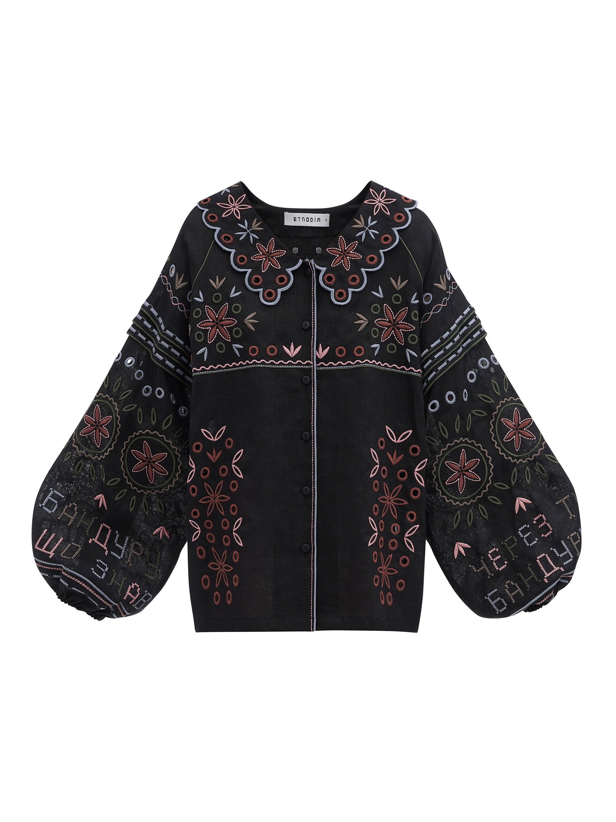 Embroidered jacket made of black linen with a collar Bandura Dark sizes