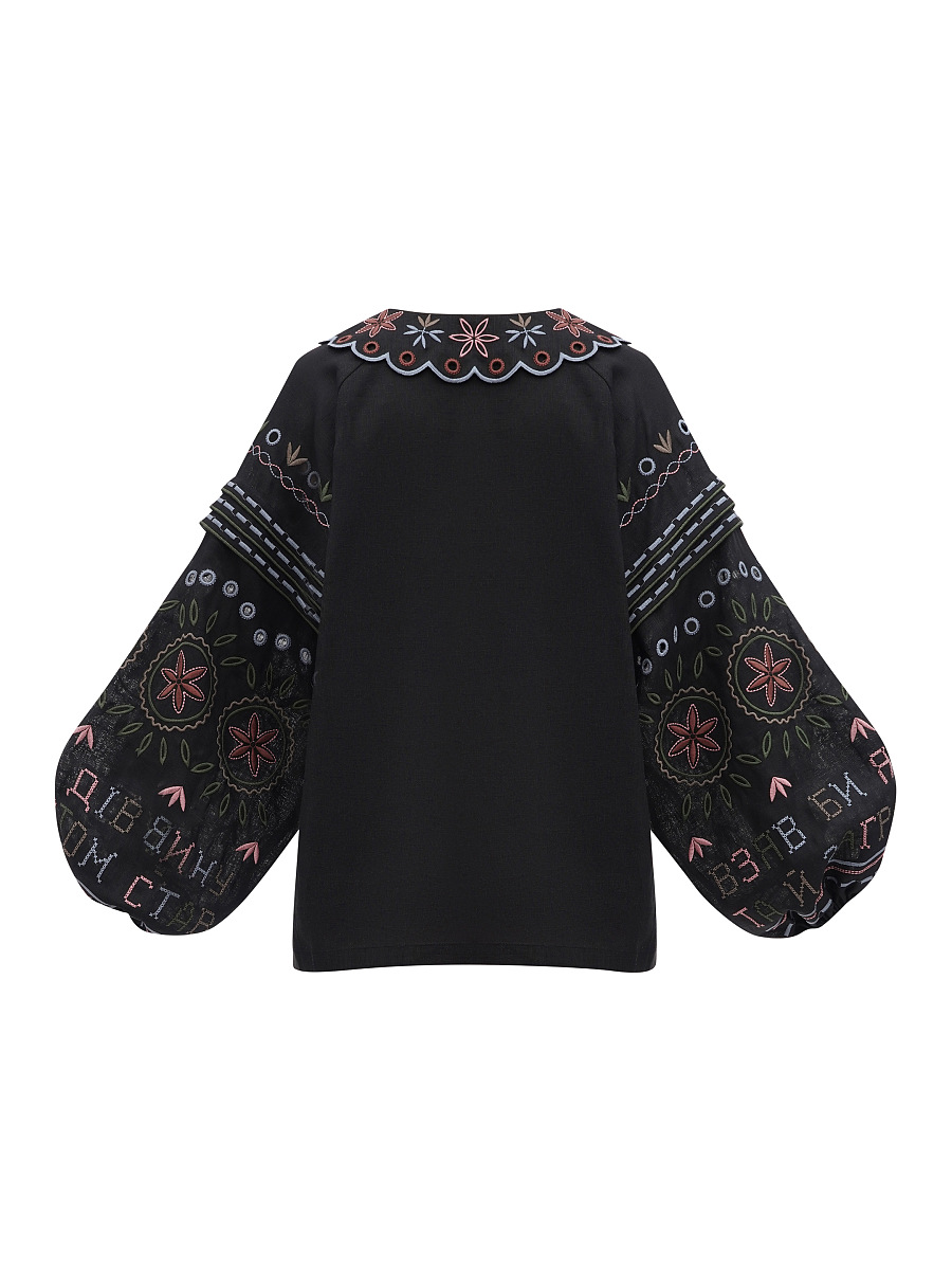 Embroidered jacket made of black linen with a collar Bandura Temna [0]