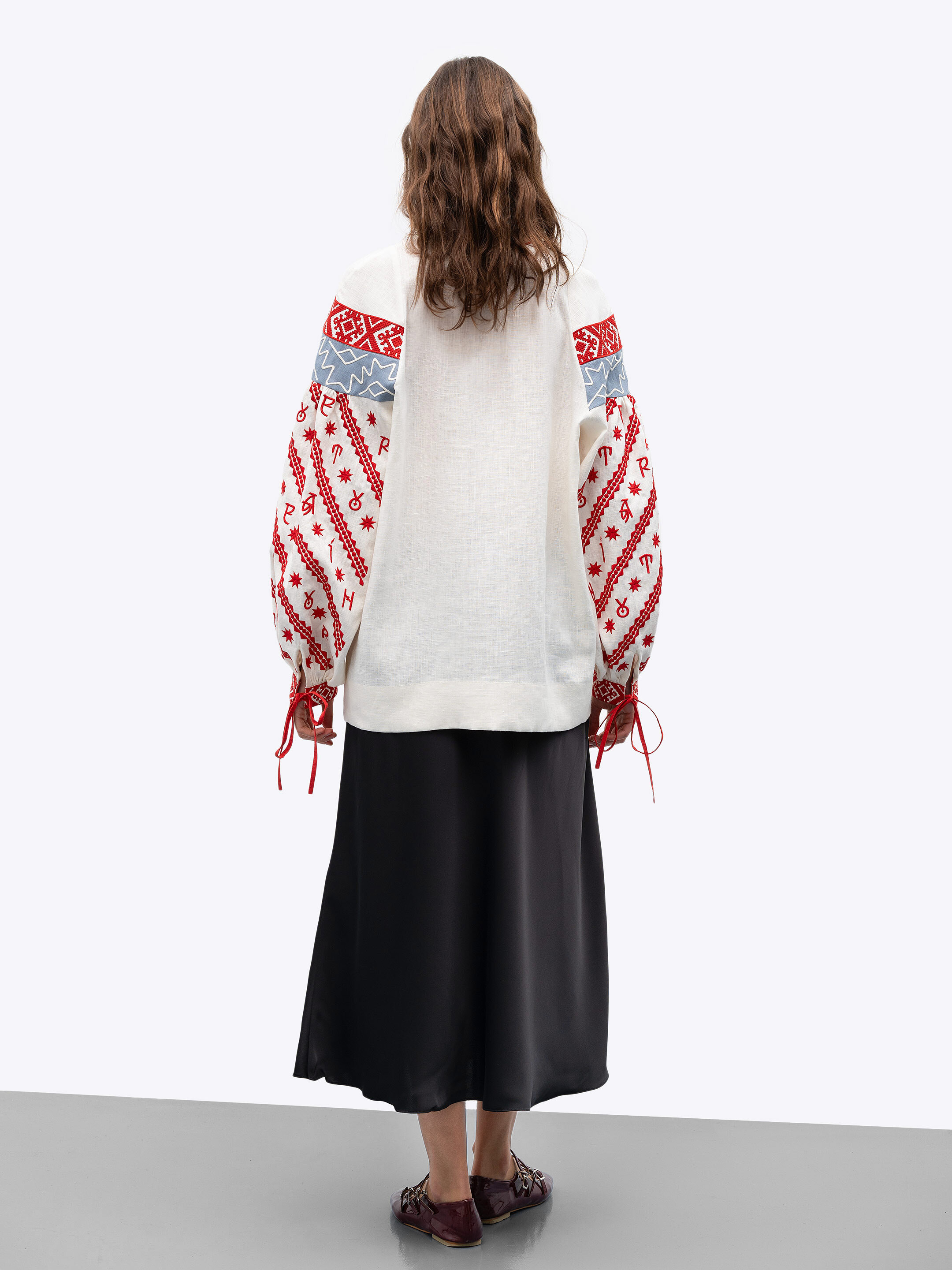 Women's embroidered blouse dedicated to the alphabet Rutenia in Ukraine