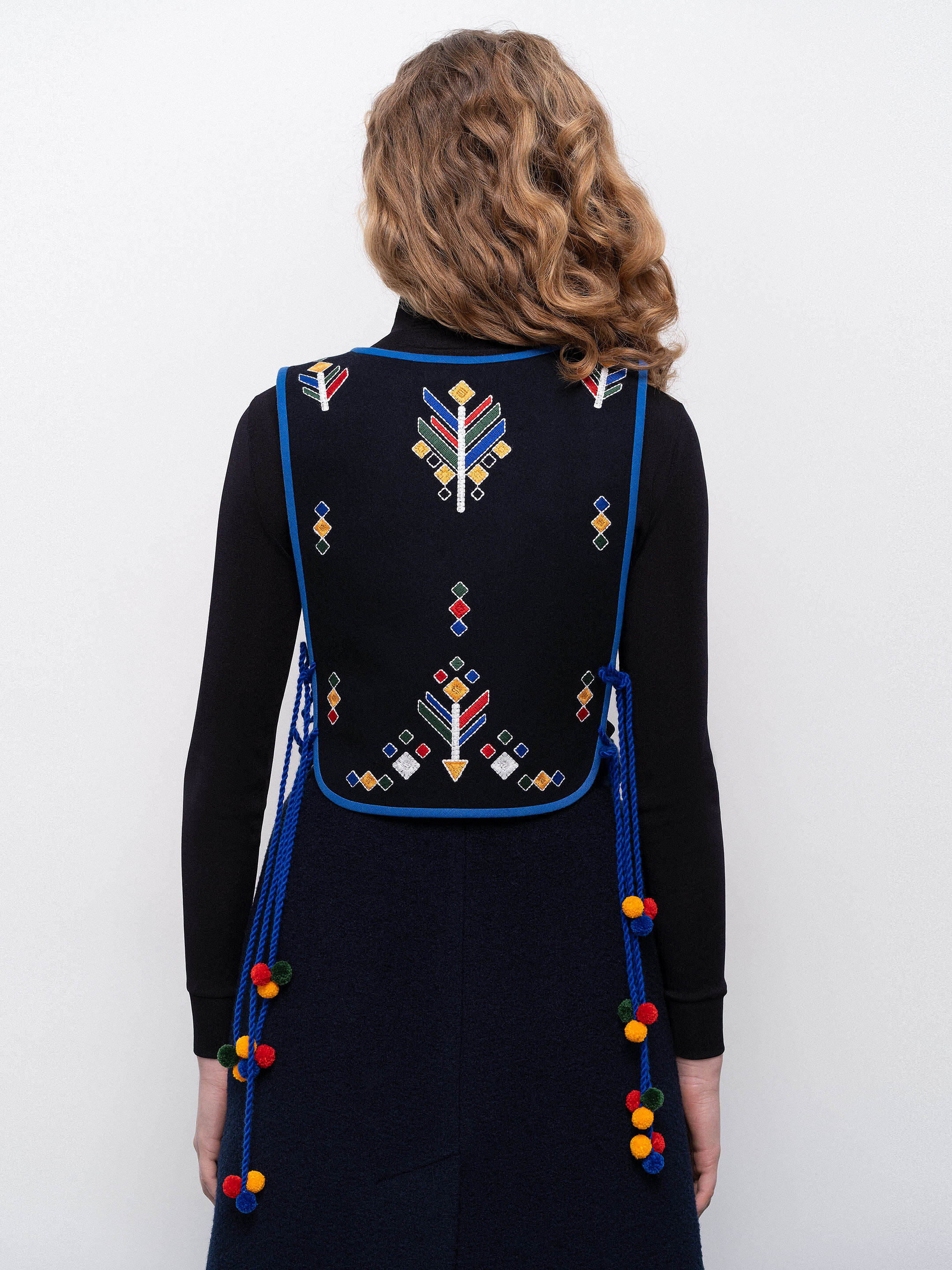 Wool embroidered vest with ties Koza Chorna cheap
