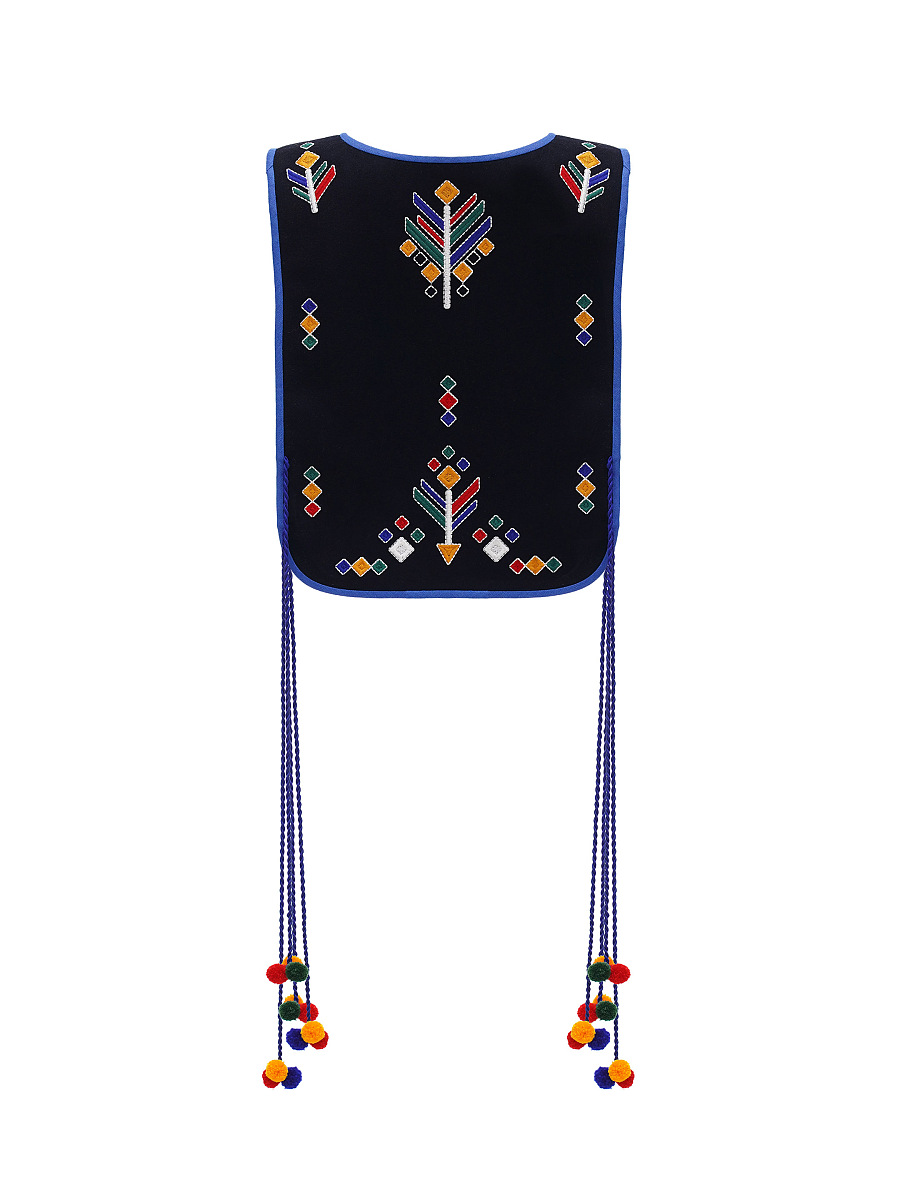 Wool embroidered vest with ties Goat black [0]