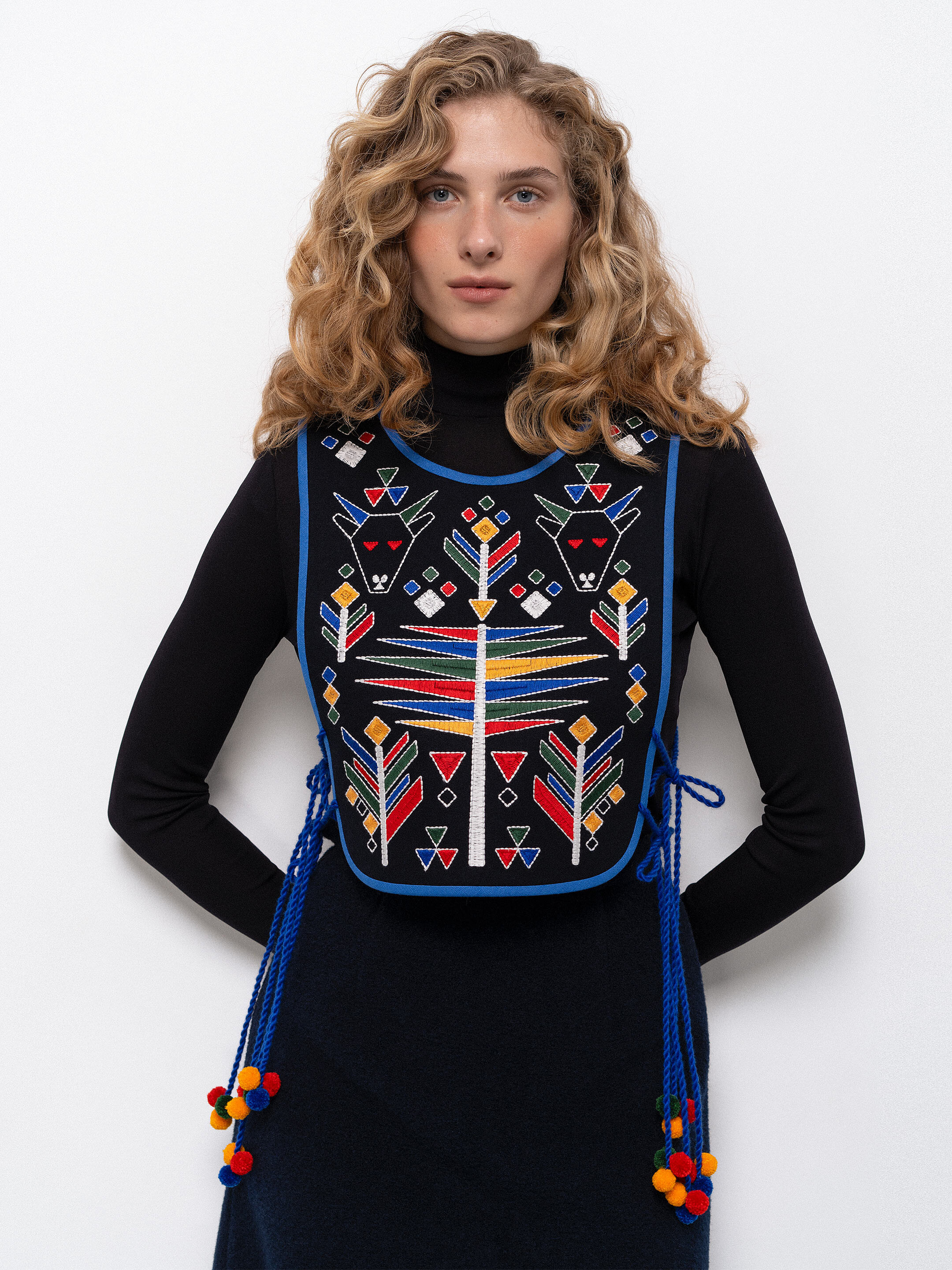 Wool embroidered vest with ties Koza Chorna Buy