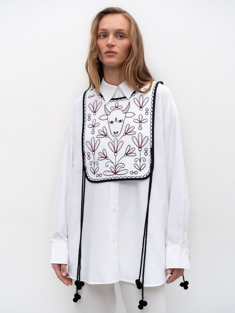 Linen embroidered waistcoat with ties Koza Bila [0]