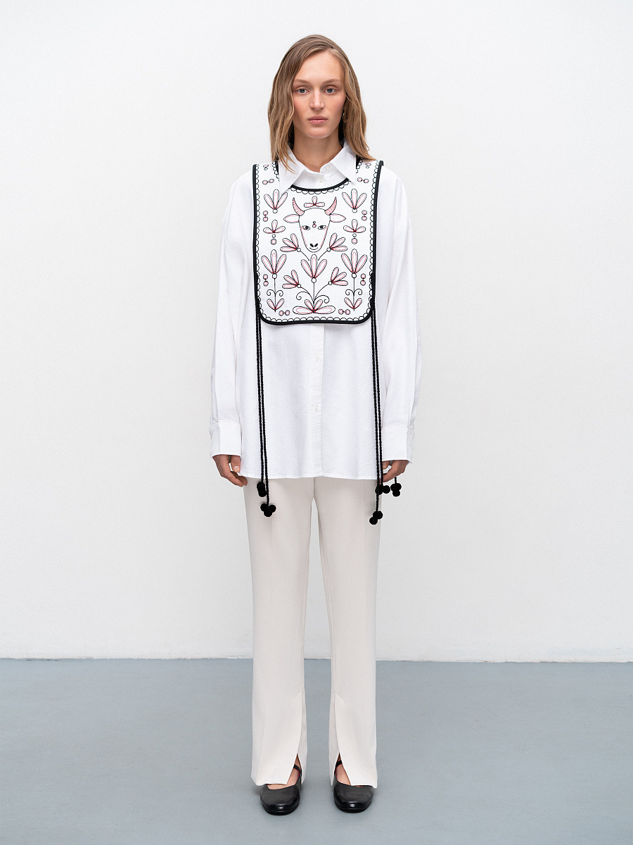 Linen embroidered waistcoat with ties Koza Bila [0]