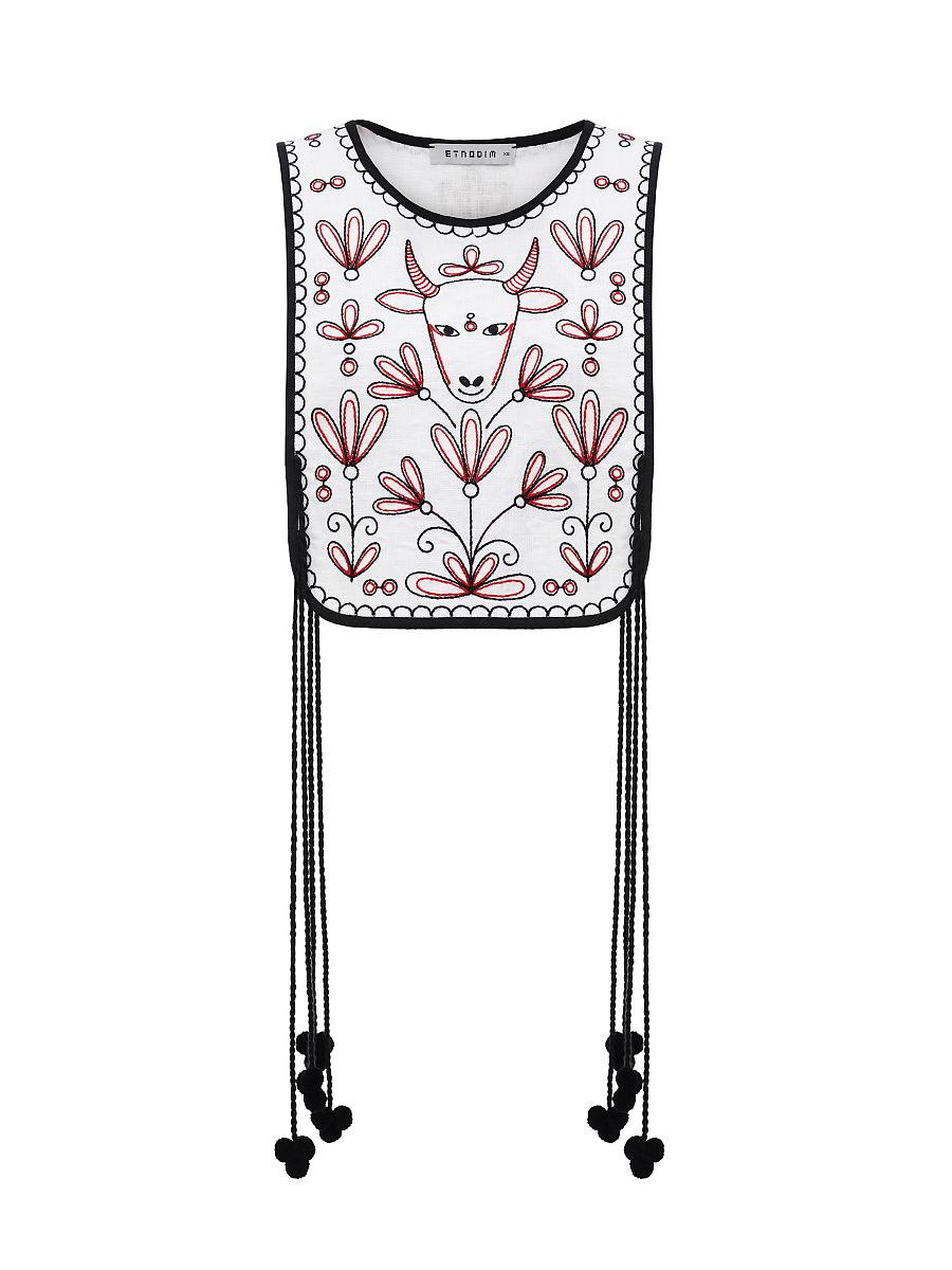 Linen embroidered waistcoat with ties Koza Bila [0]