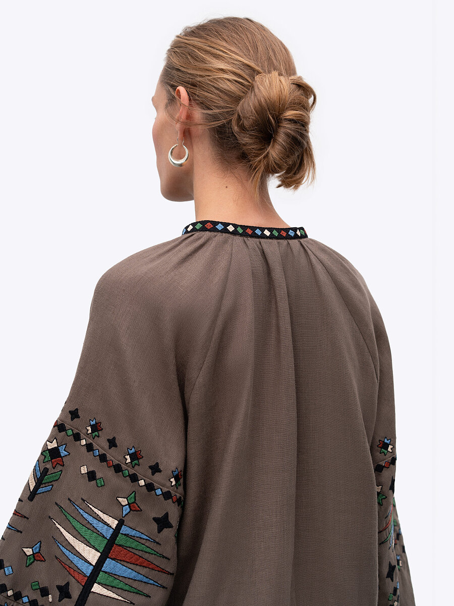 Women's embroidered shirt with geometric embroidery Melanka Dark [0]