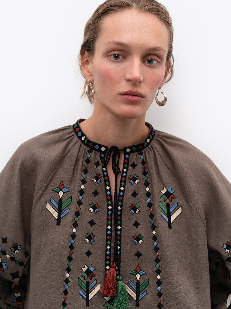 Women's embroidered shirt with geometric embroidery Melanka Dark [0]