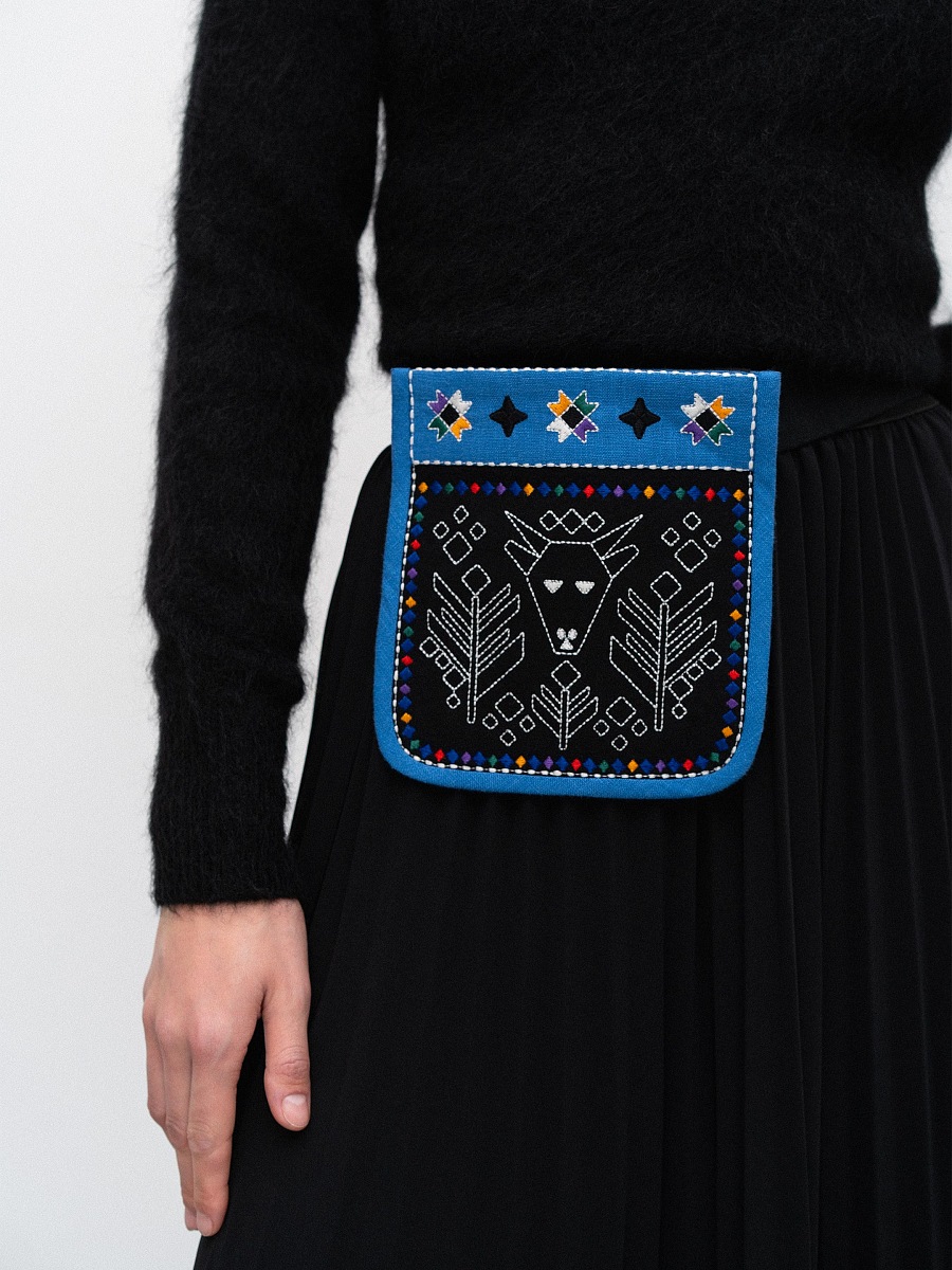Pocket bag with embroidery Goat Blue [0]